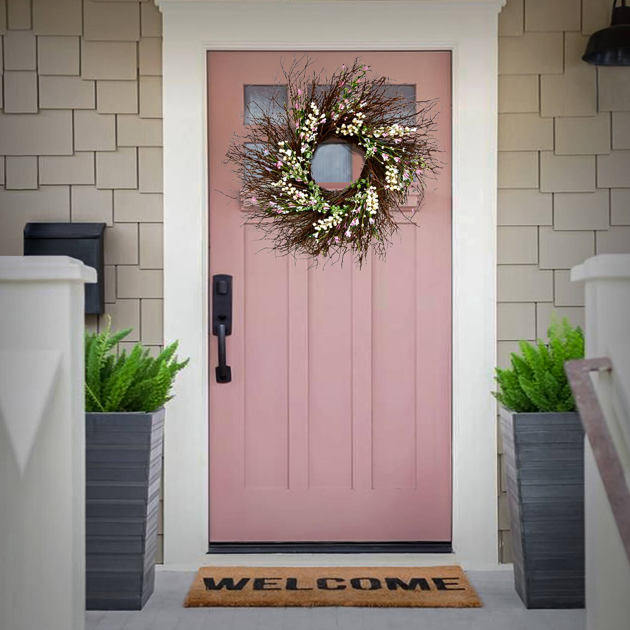 24" Spring Light Pink & Cream Forsythia Wreath