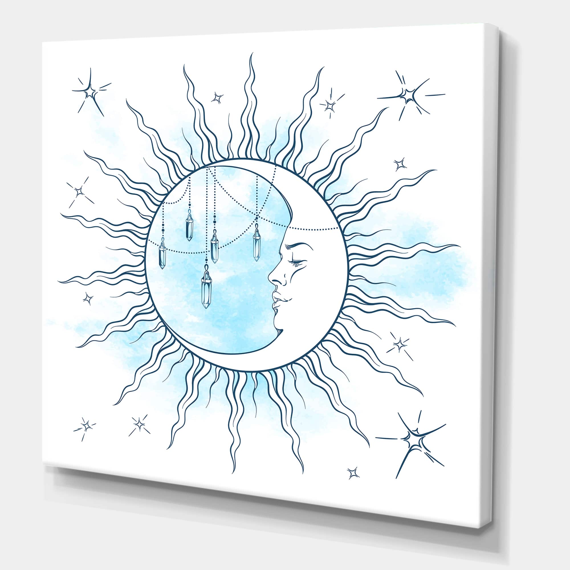Designart - Blue Crescent Moon With Moonstone Pendants & Stars