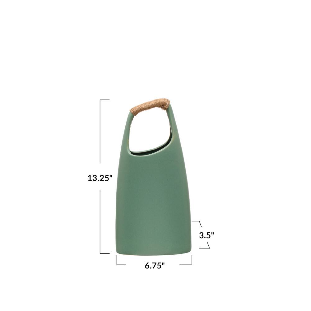 Hello Honey® Bloomingville 13.5" Mint Modern Stoneware Vase with Rattan Wrapped Handle
