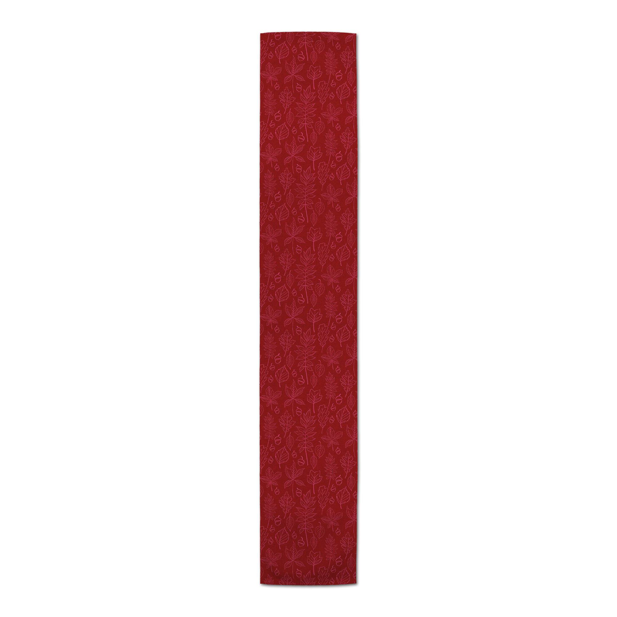 72" Autumn Pattern Leaves On Red Poly Twill Table Runner