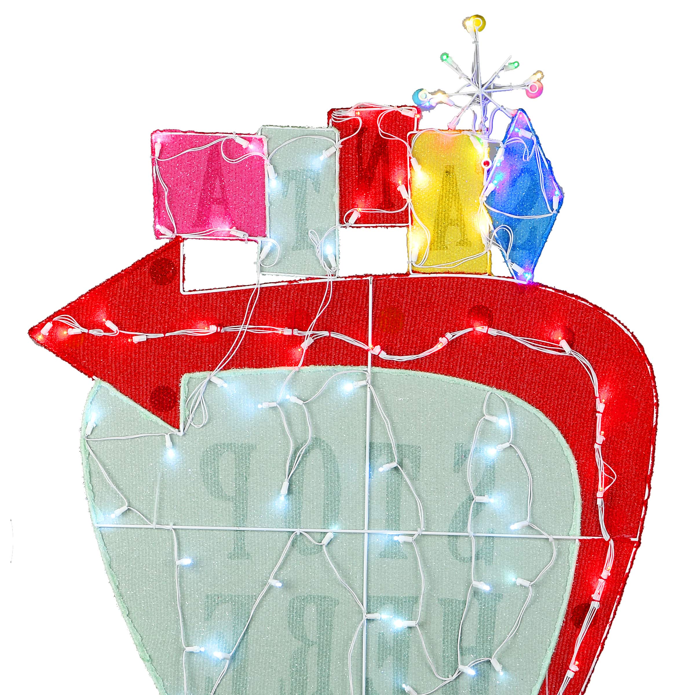 4ft. 2D Vintage Vegas Santa Stop Here Sign with Cool White, Warm White & Red Flowing UL LED Lights