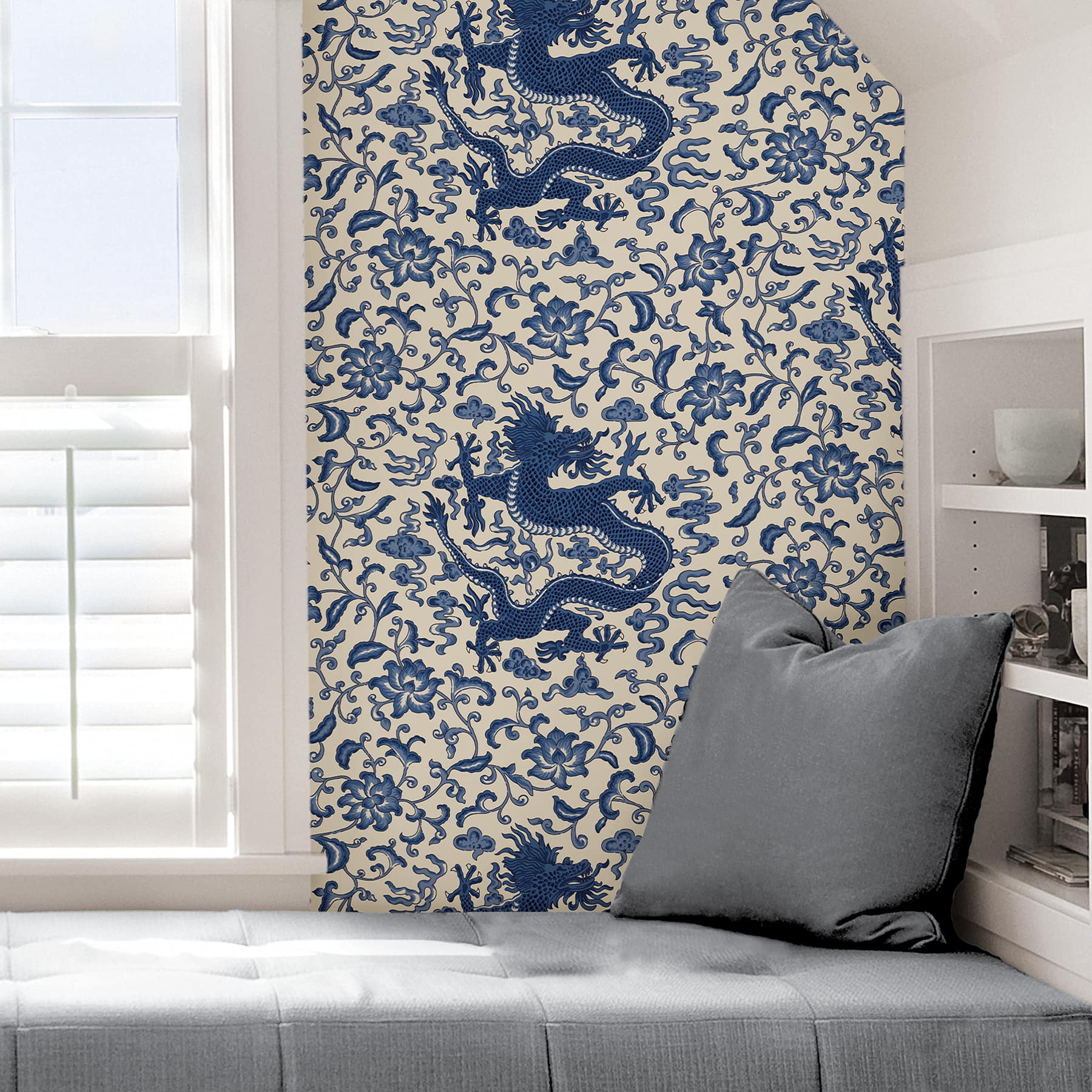 Scalamandre Indigo Chien Dragon Peel & Stick Wallpaper