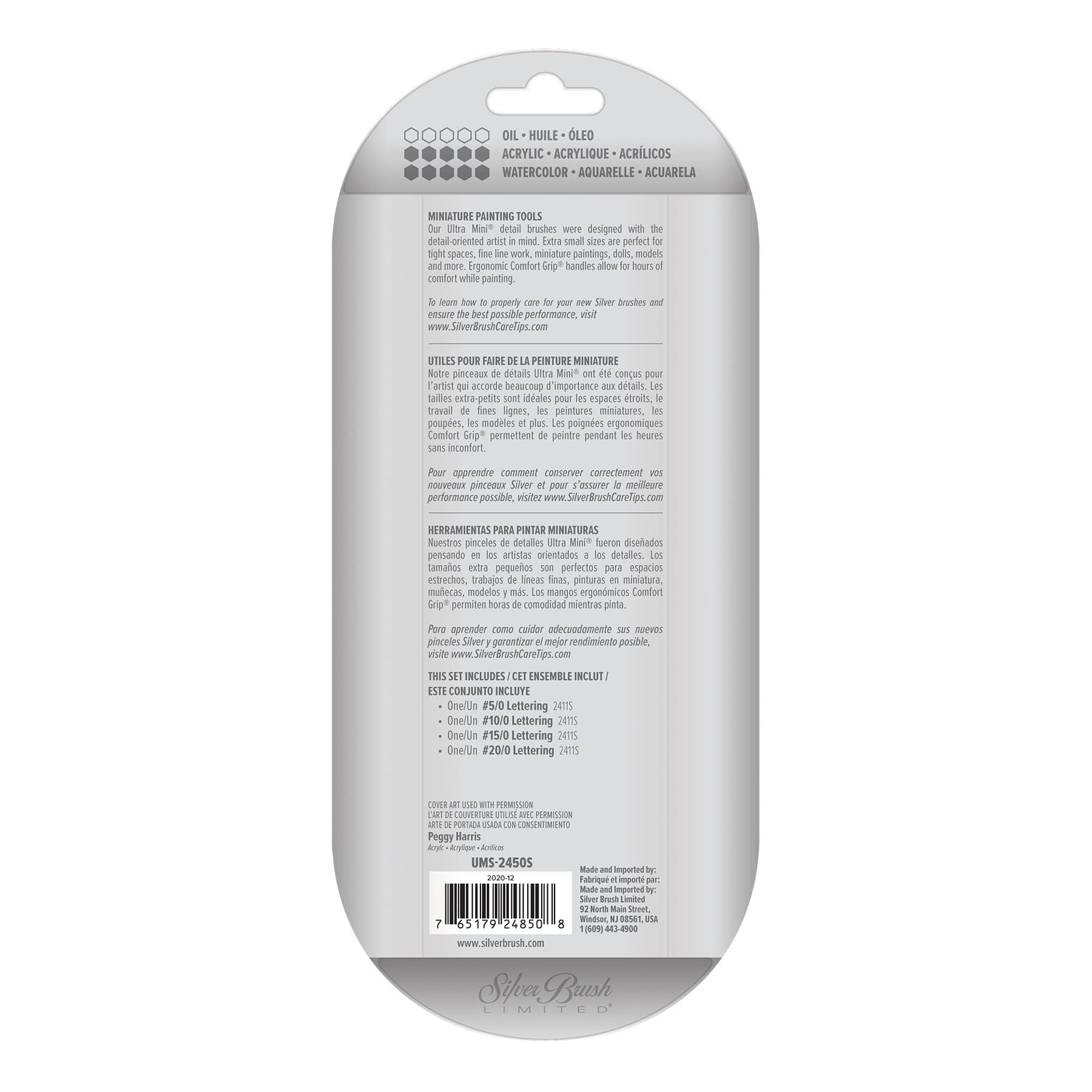 Silver Brush Limited Ultra Mini® White handles Lettering Brushes, 4ct