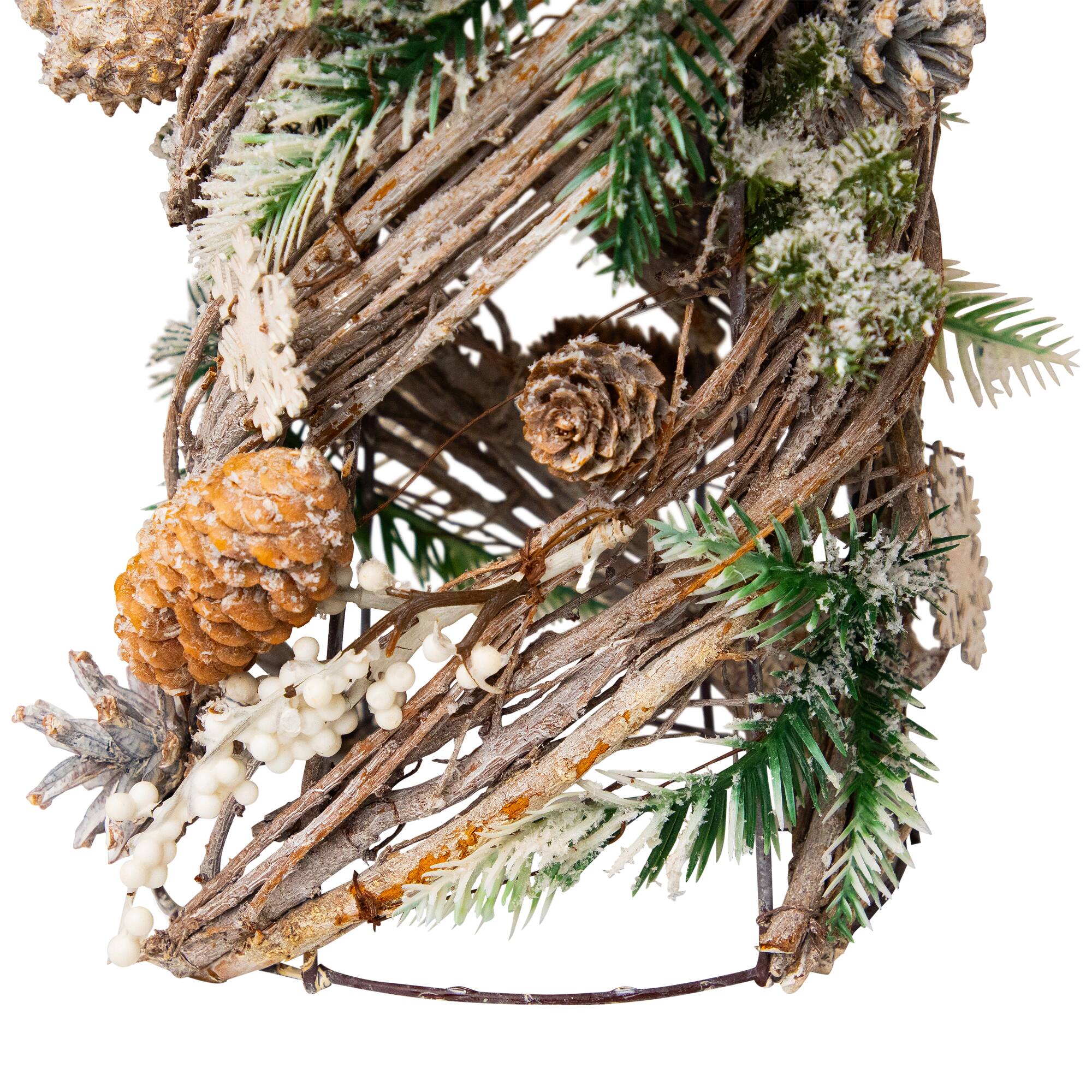 Northlight 24.25" Flocked Snowflakes & Pinecones Twisted Twig Artificial Christmas Tree