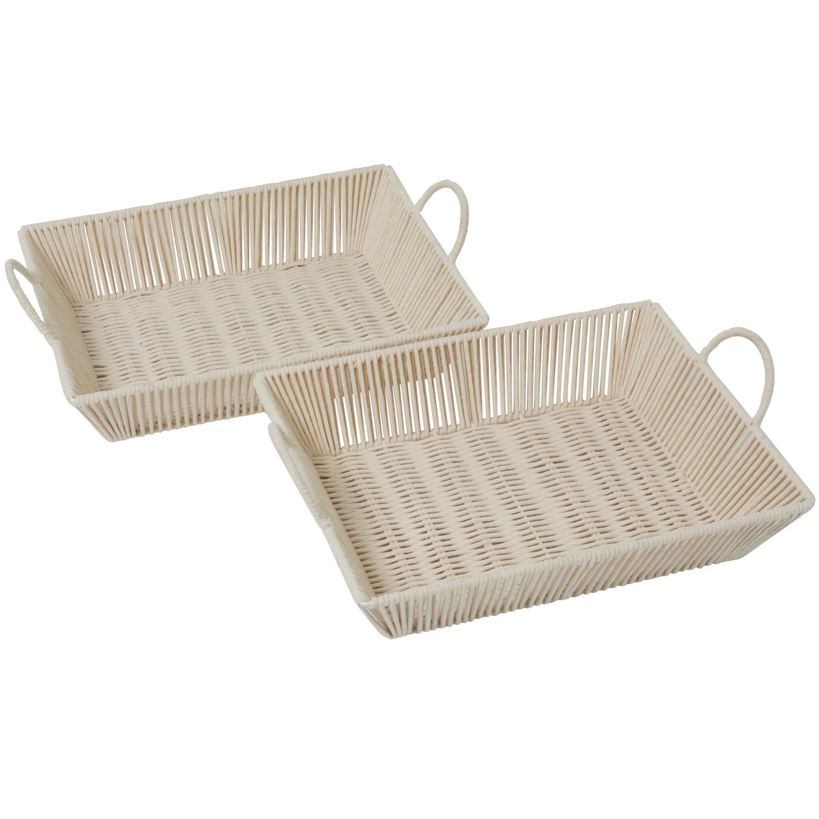 Cream Cotton Handmade Woven Storage Basket with Handles Set of 2 18", 17"