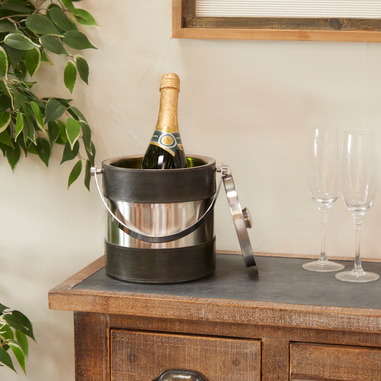 Grey Modern Ice Bucket, 8" x 7" x 12"