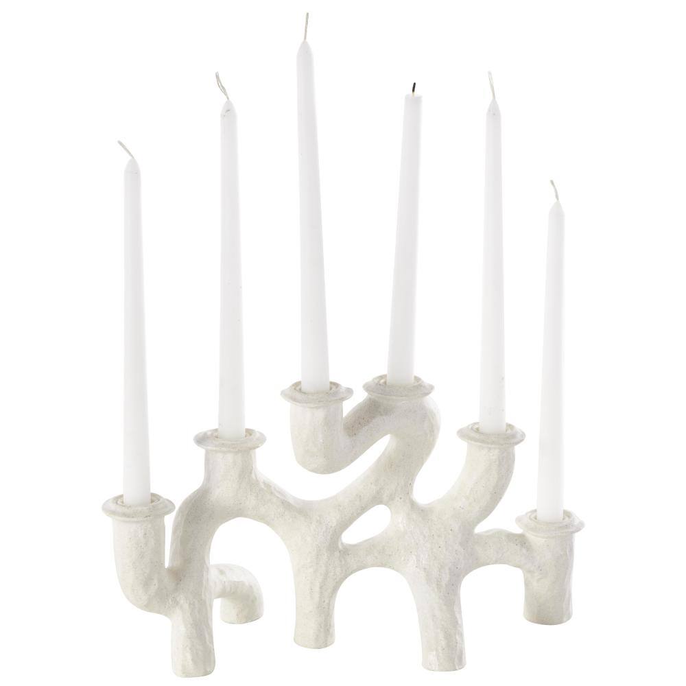 Cream Resin Abstract Textured Curvy Decorative Candelabra