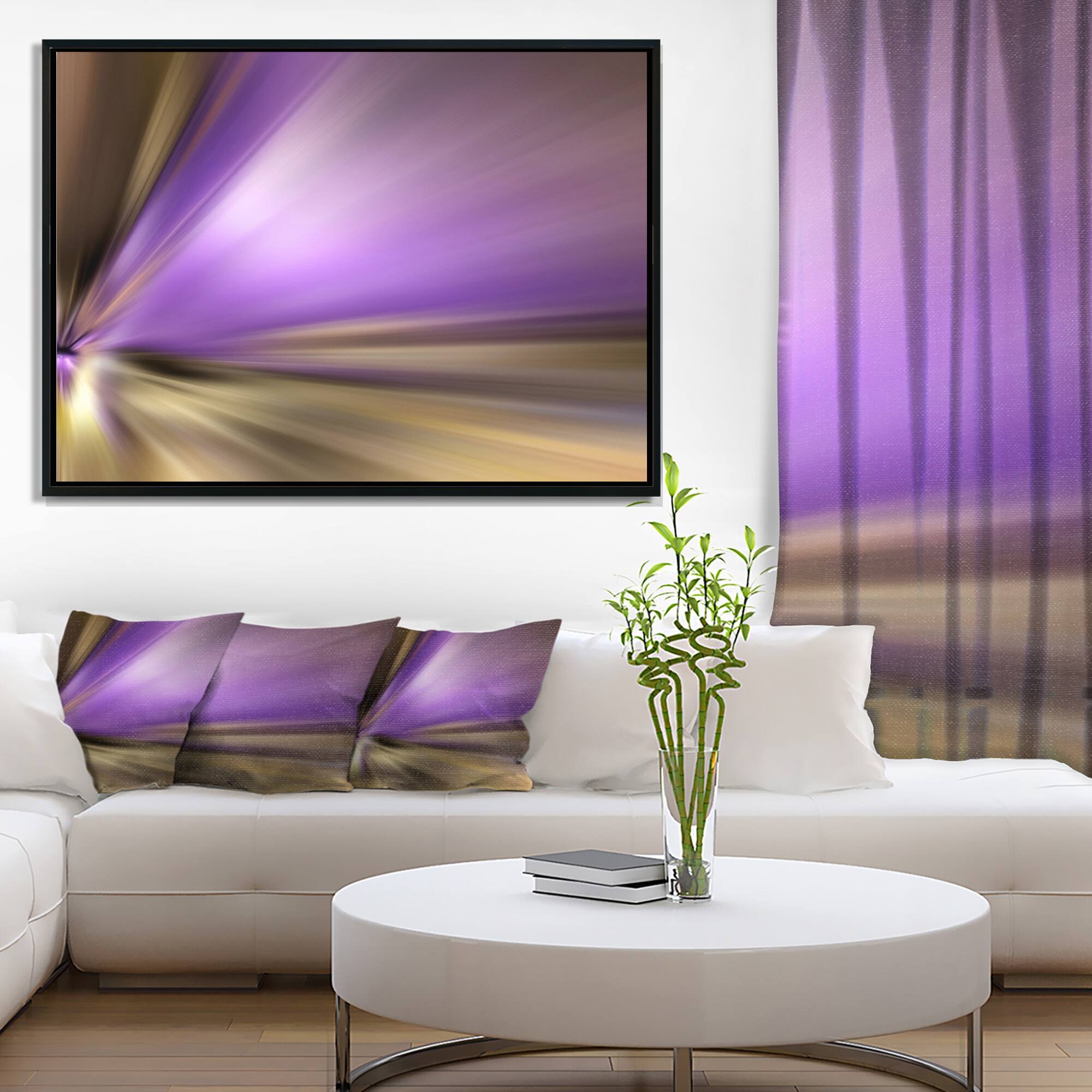 Designart - Bright Purple Shade Upward - Large Abstract Canvas Art in Black Frame