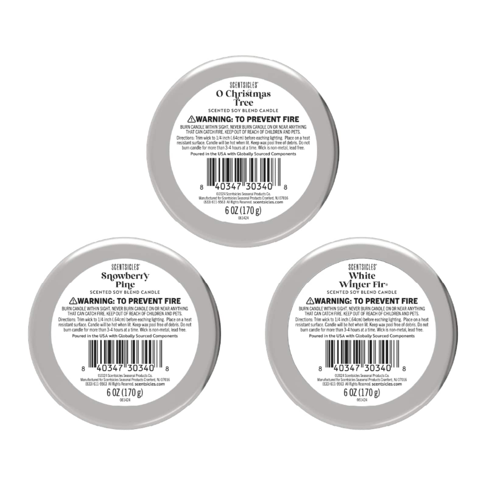 Scentsicles Candles White Winter Fir, O Christmas Tree and Snowberry Pine, 3 pack
