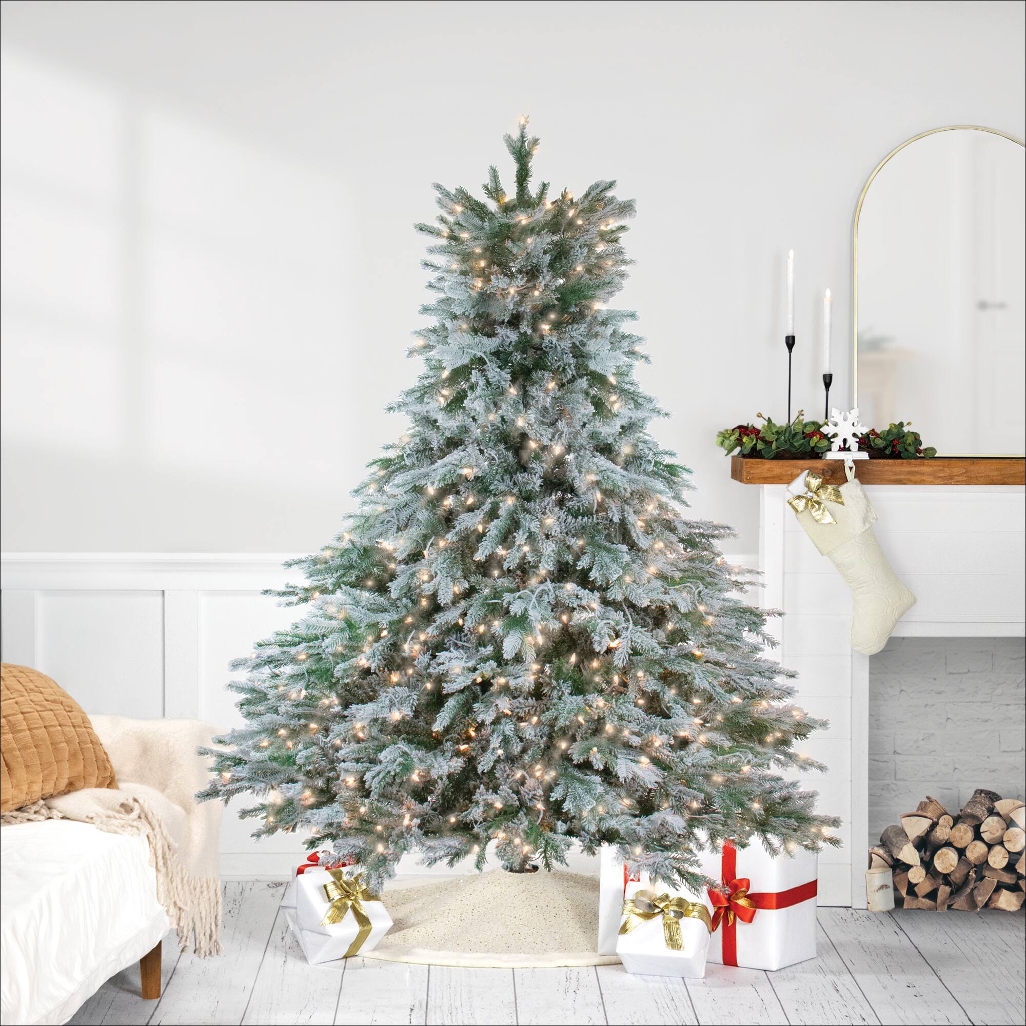 Northlight 7.5ft. Pre-Lit Real Touch Full Flocked Jasper Balsam Fir Artificial Christmas Tree, Clear Lights