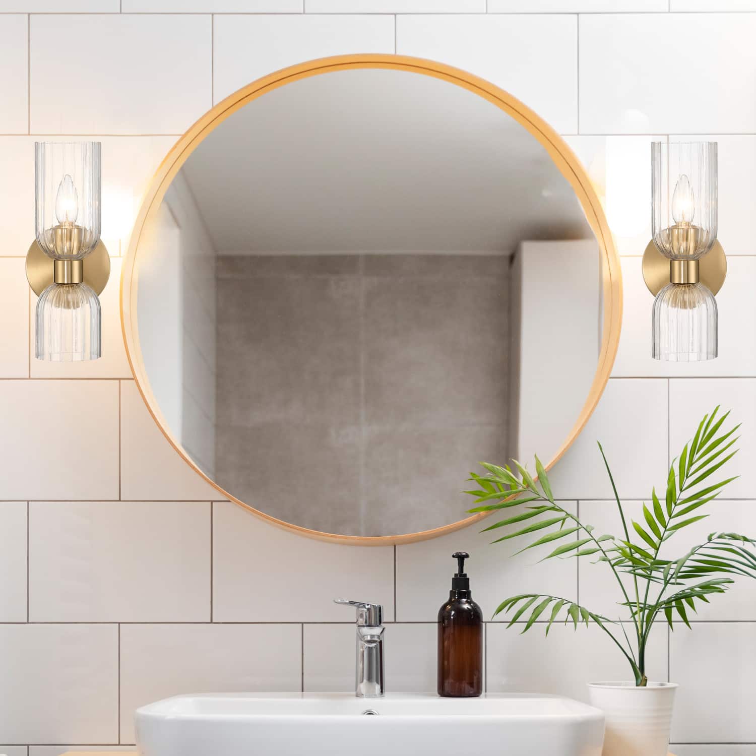 Hello Honey® Josephine Brushed Gold Mid-Century Modern Metal & Clear Ribbed Glass Wall Light