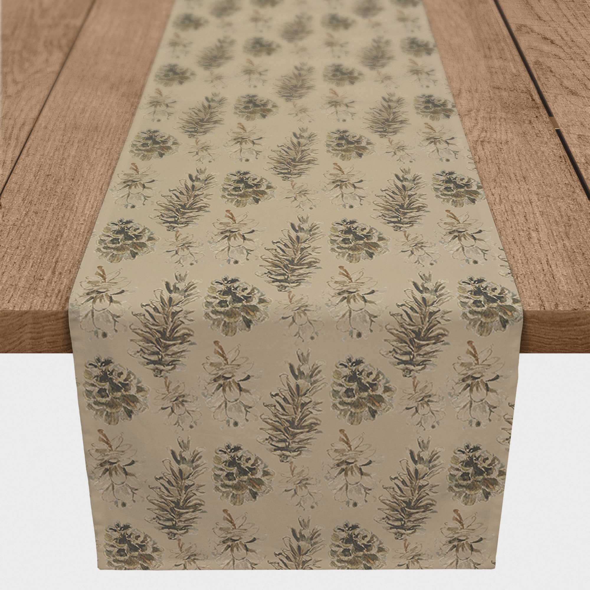 72" Brown Pinecones Cotton Twill Runner
