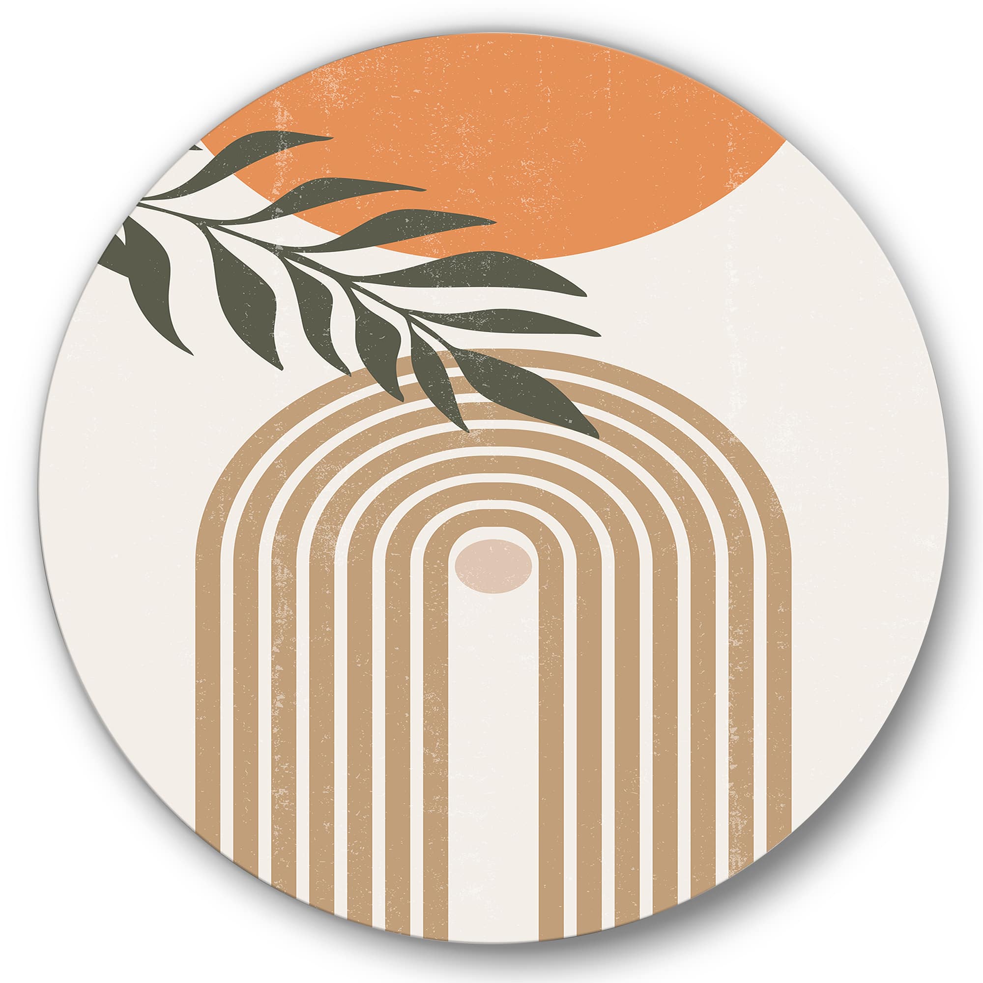 Designart - Abstract Sun Moon Leaves I - Modern Metal Circle Wall Art