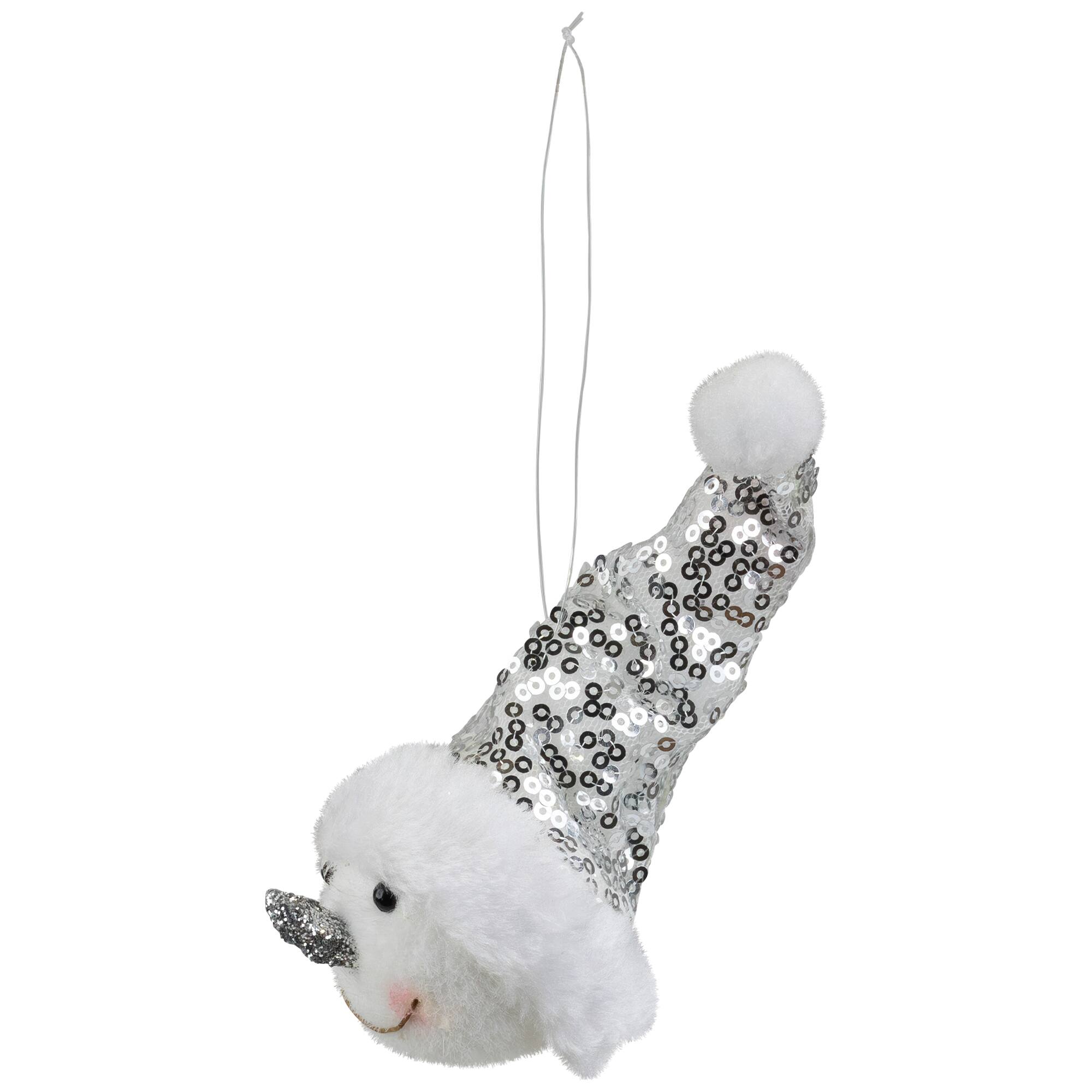 Snowman Head with Sequin Santa Hat Christmas Ornament - 6"