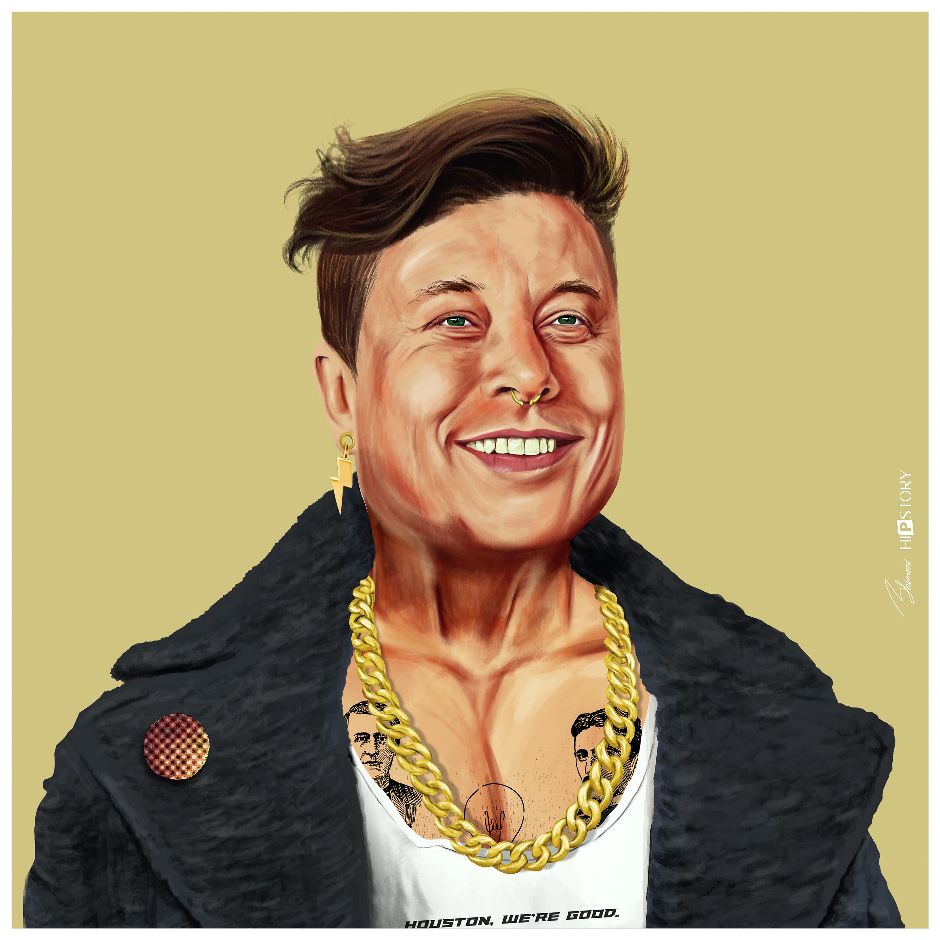 Empire Art Direct Hipstory™ 24" x 24" Hip Elon Frameless Free Floating Printed Tempered Glass Wall Art