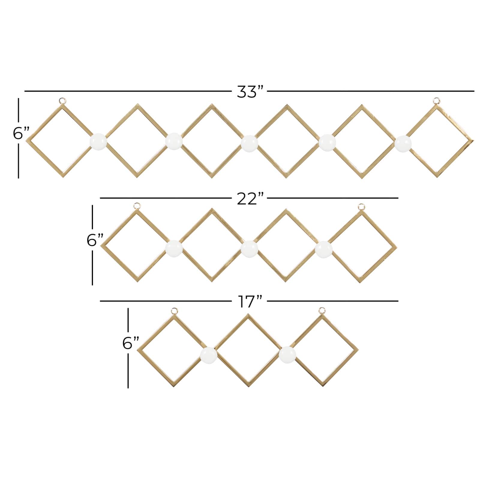 Set of 3 Gold Metal Glam Wall Hook, 17", 22", 33"