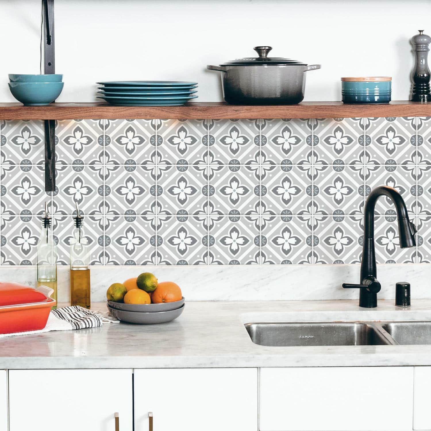 RoomMates Galway Gray Tile Backsplash Peel & Stick Giant Decals