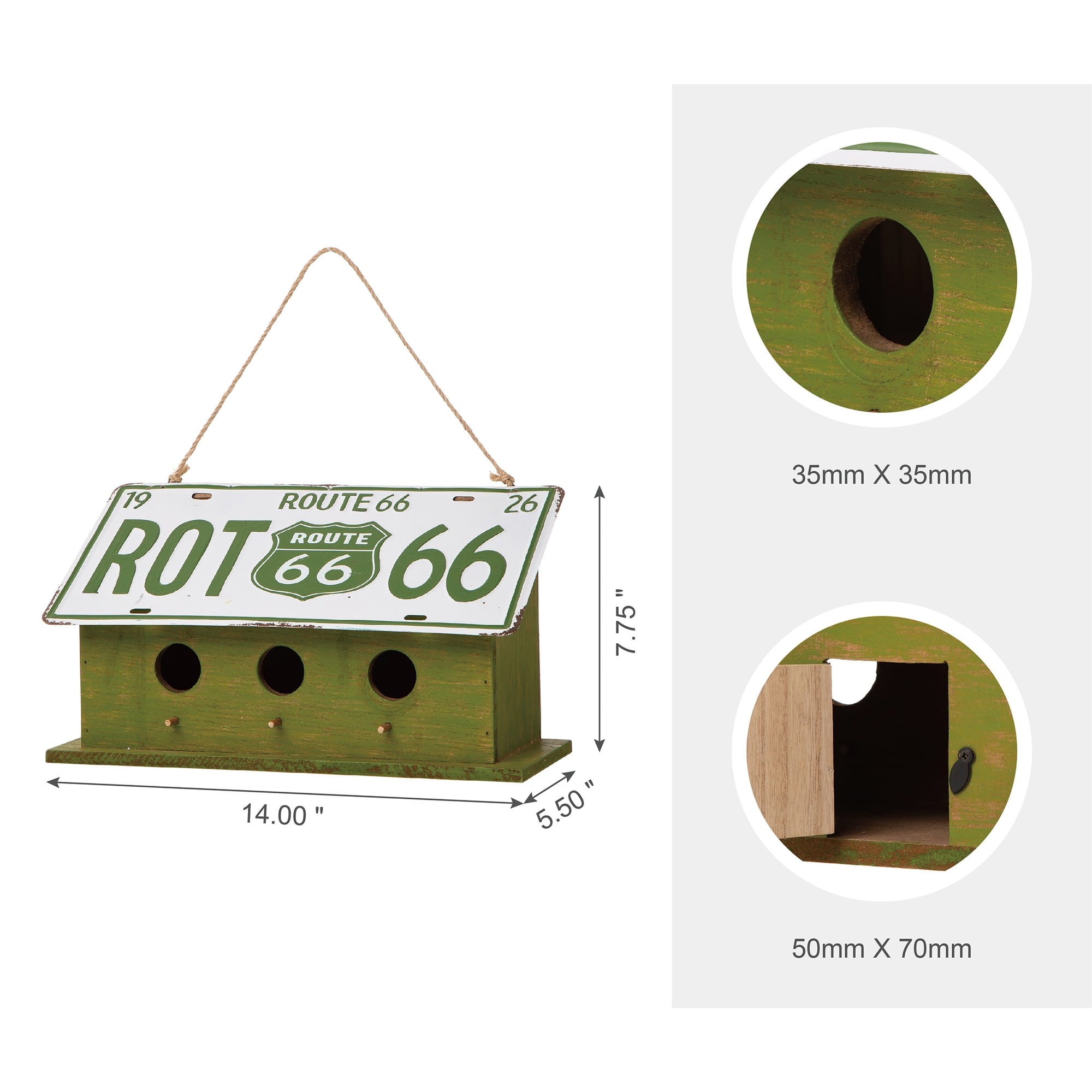 Glitzhome® 14" Hanging Wood and Metal Green Licence Plates Garden Birdhouse