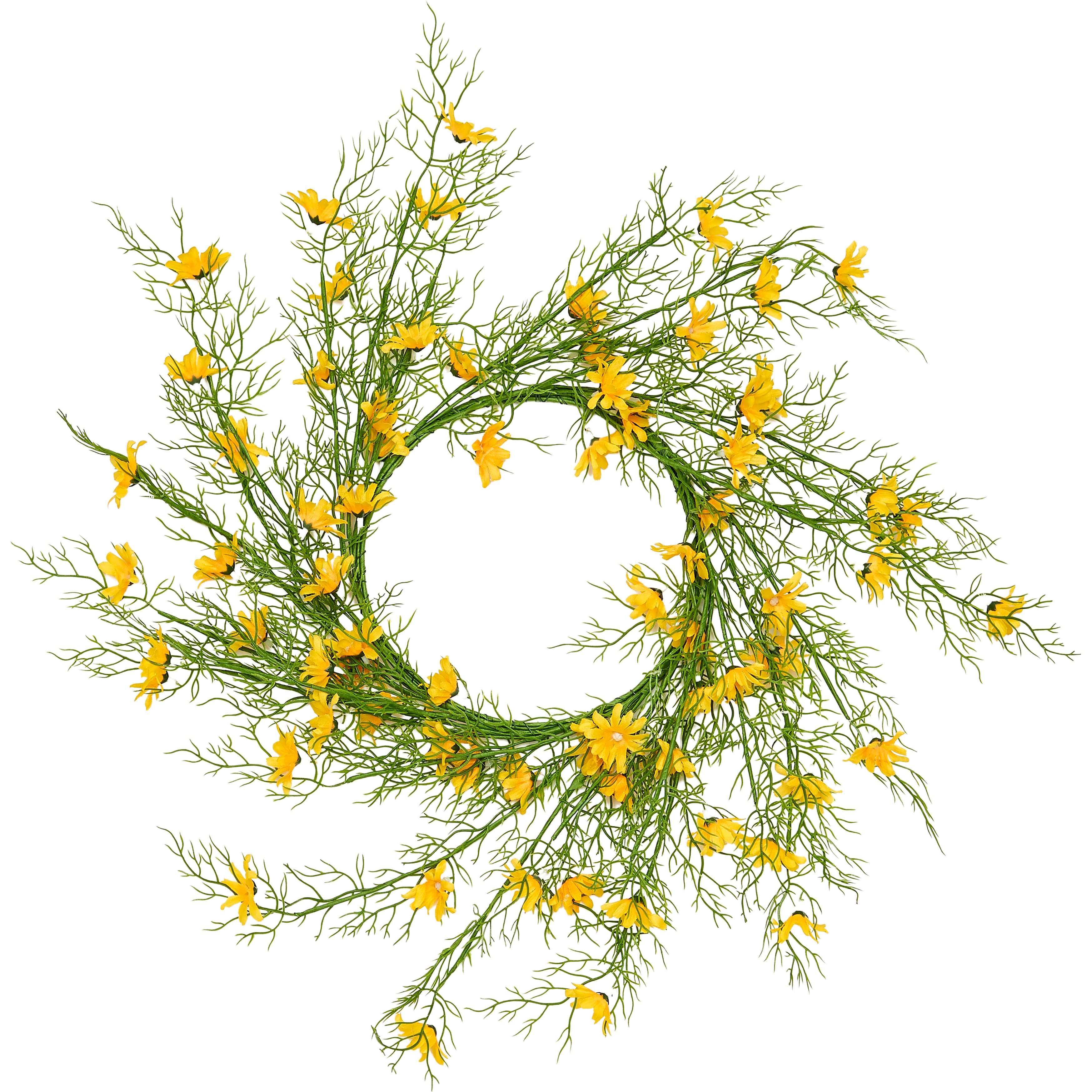 15" Spring Yellow & Green Flower Candle Ring
