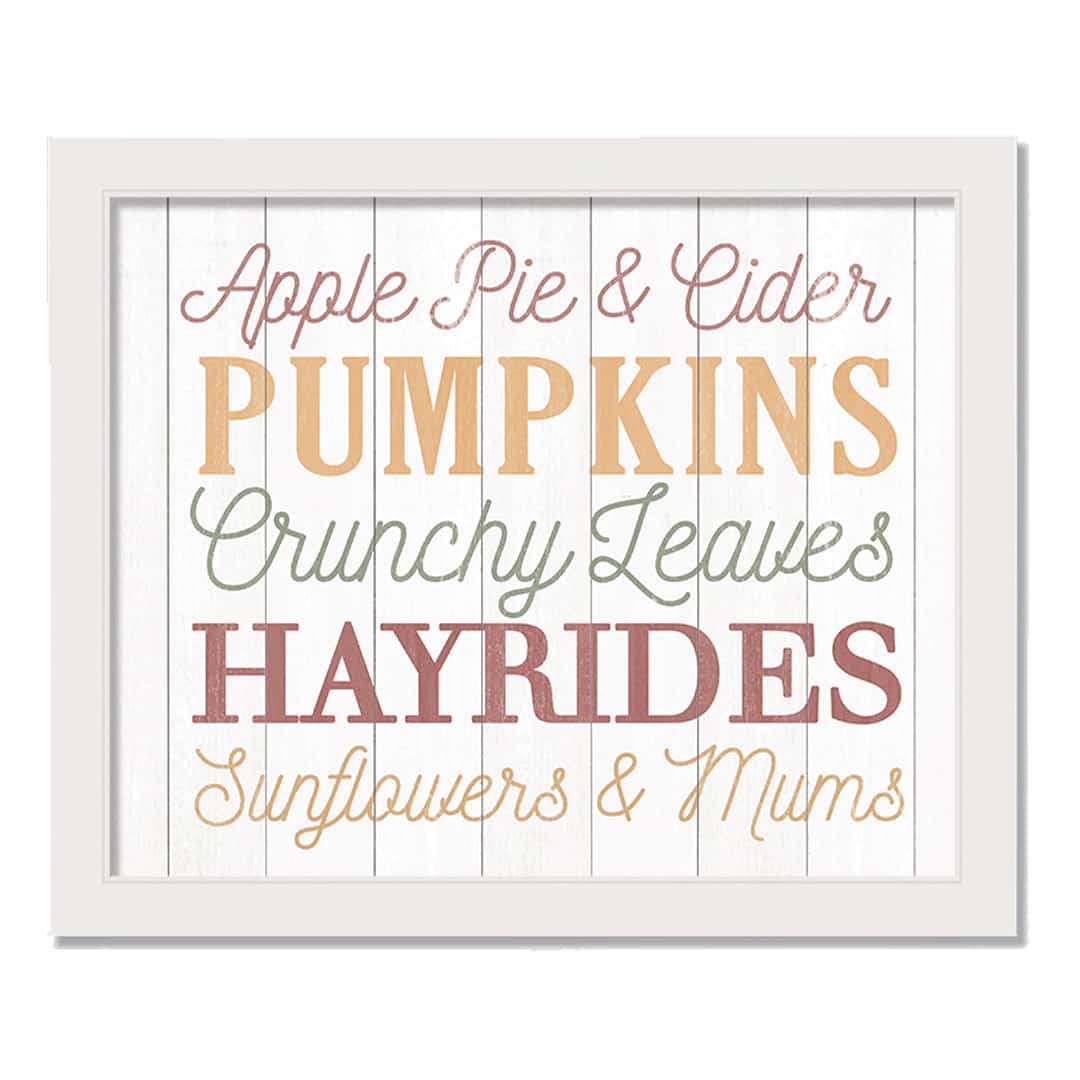 Fall Words White Framed Print Wall Art