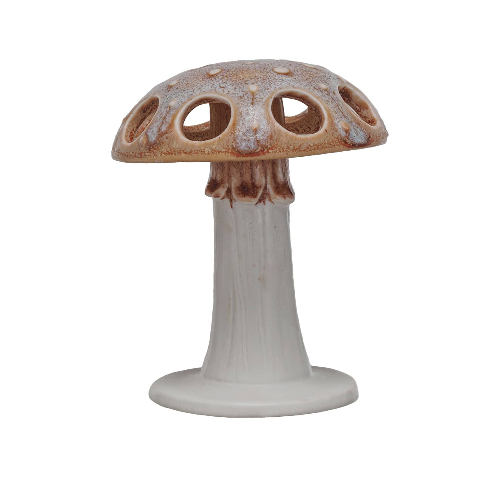 Hello Honey® 5" Brown & White Mushroom Motif Stoneware Toothbrush Holder
