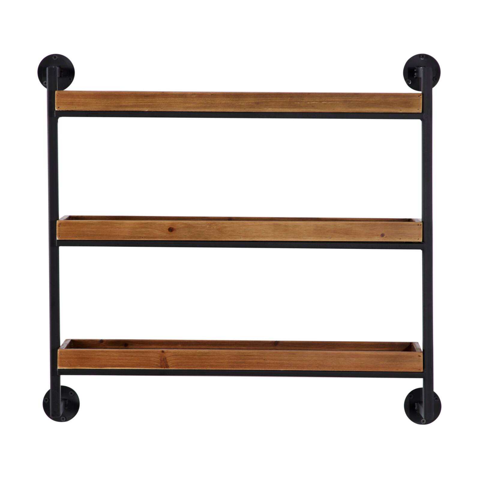 Brown Metal and Wood Industrial Wall Shelves, 7" x 26" x 23"