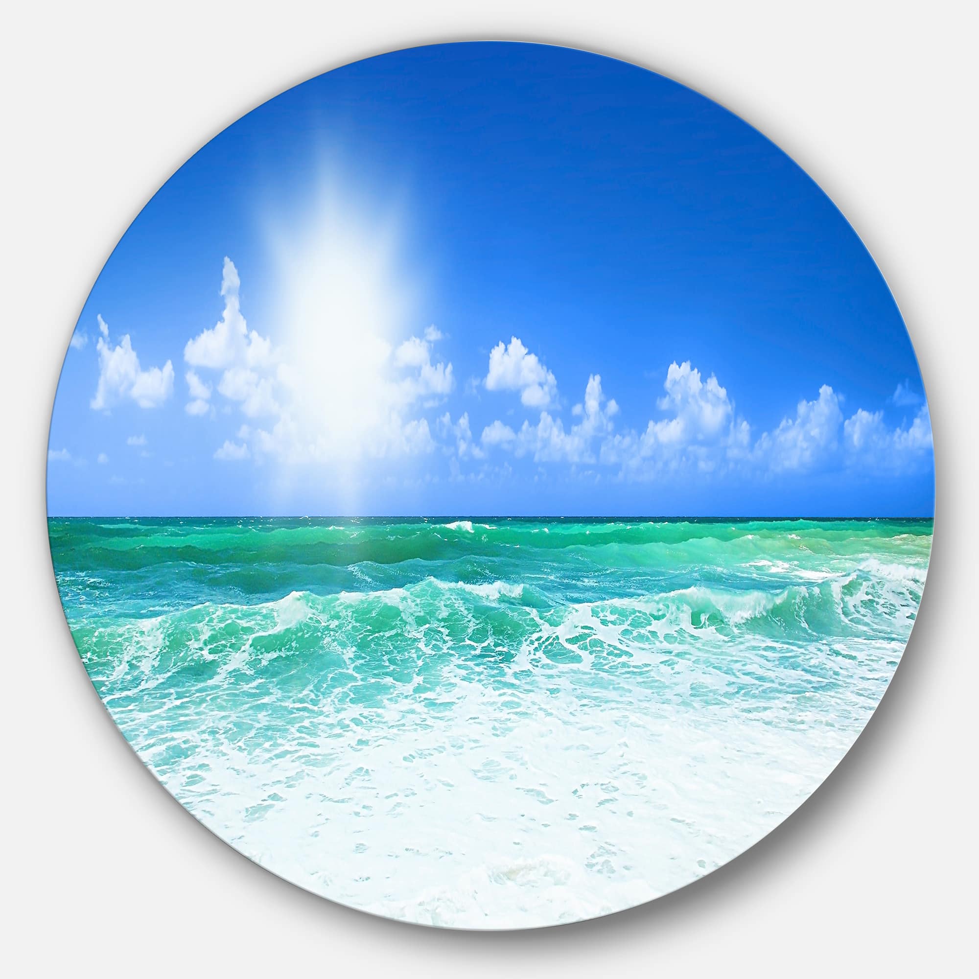 Designart - Beautiful Blue Beach' Disc Seascape Photography Circle Metal Wall Art