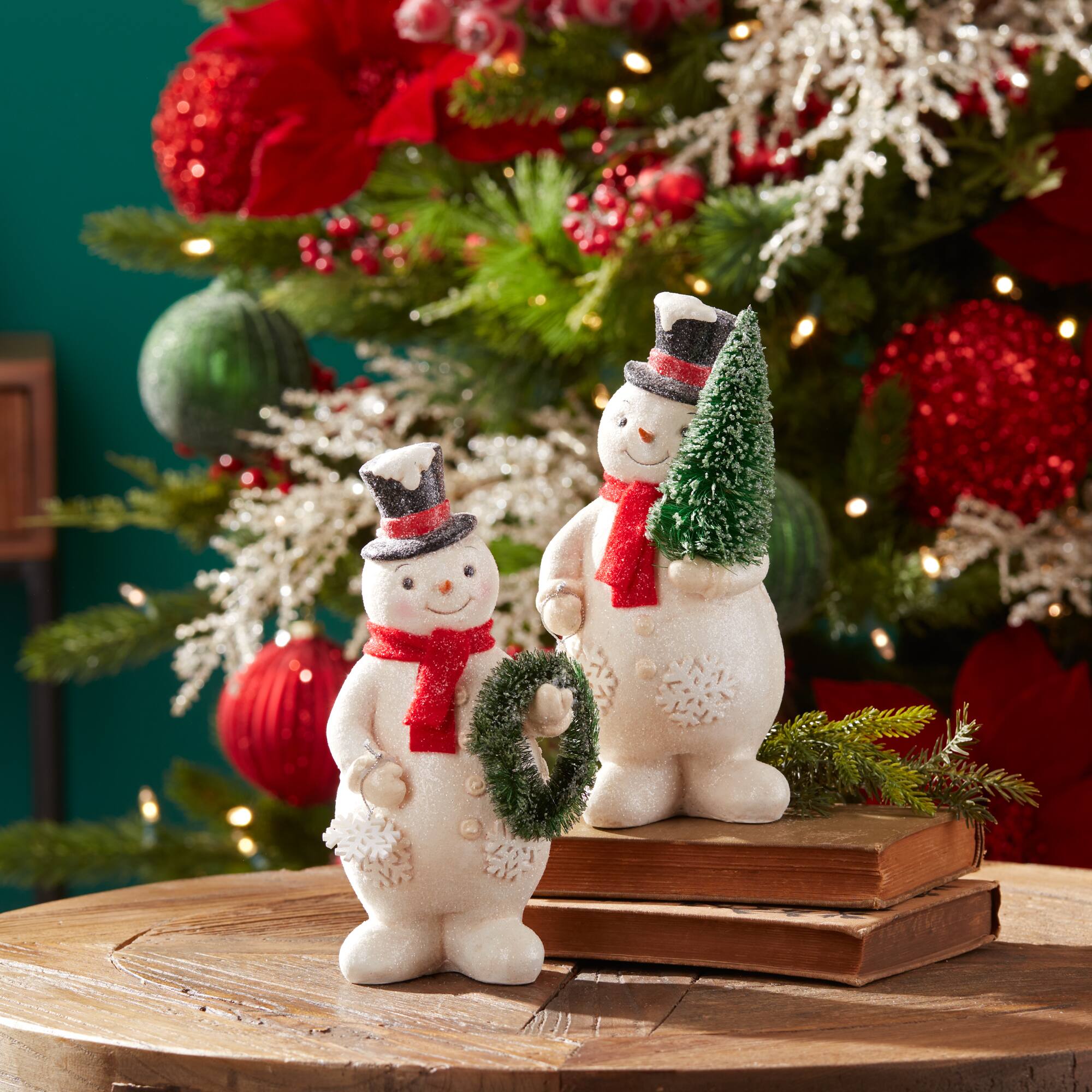 Glittered Snowman Figurine Set