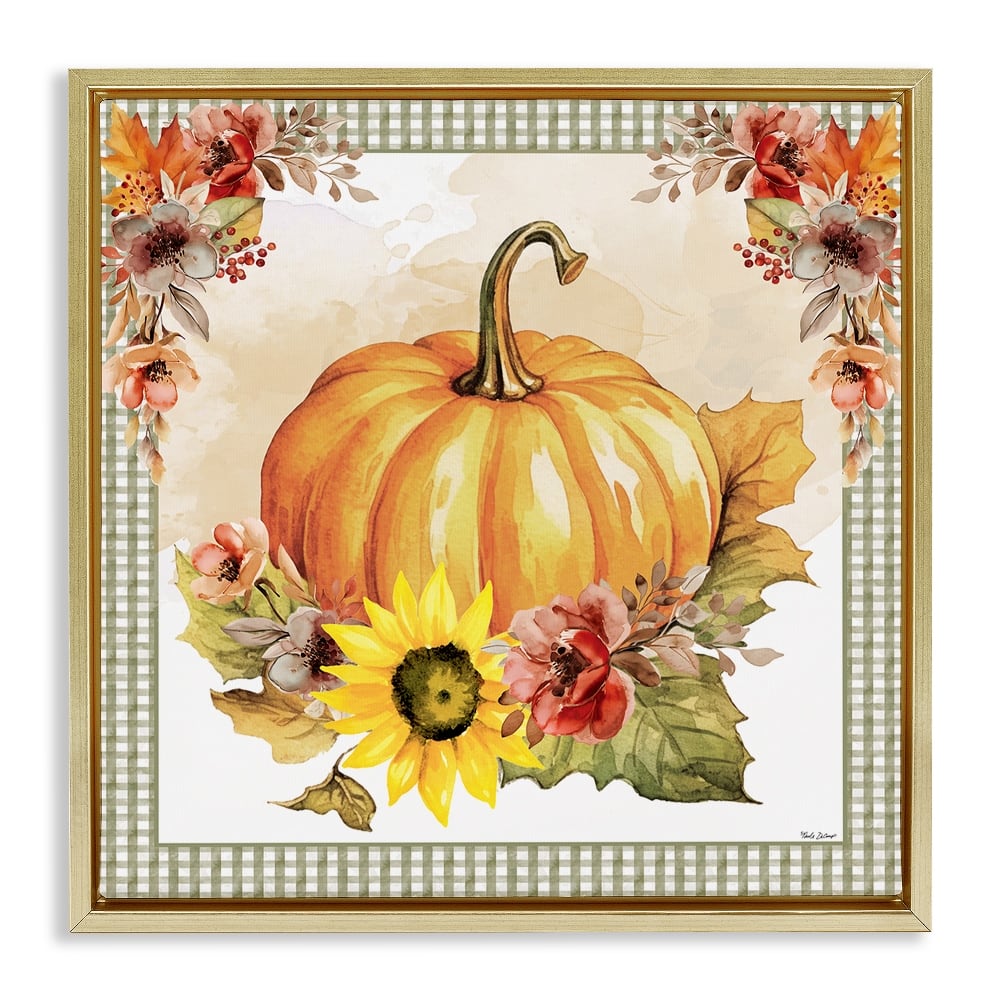 Stupell Industries Pumpkin with Flower Accent Floater Framed Art
