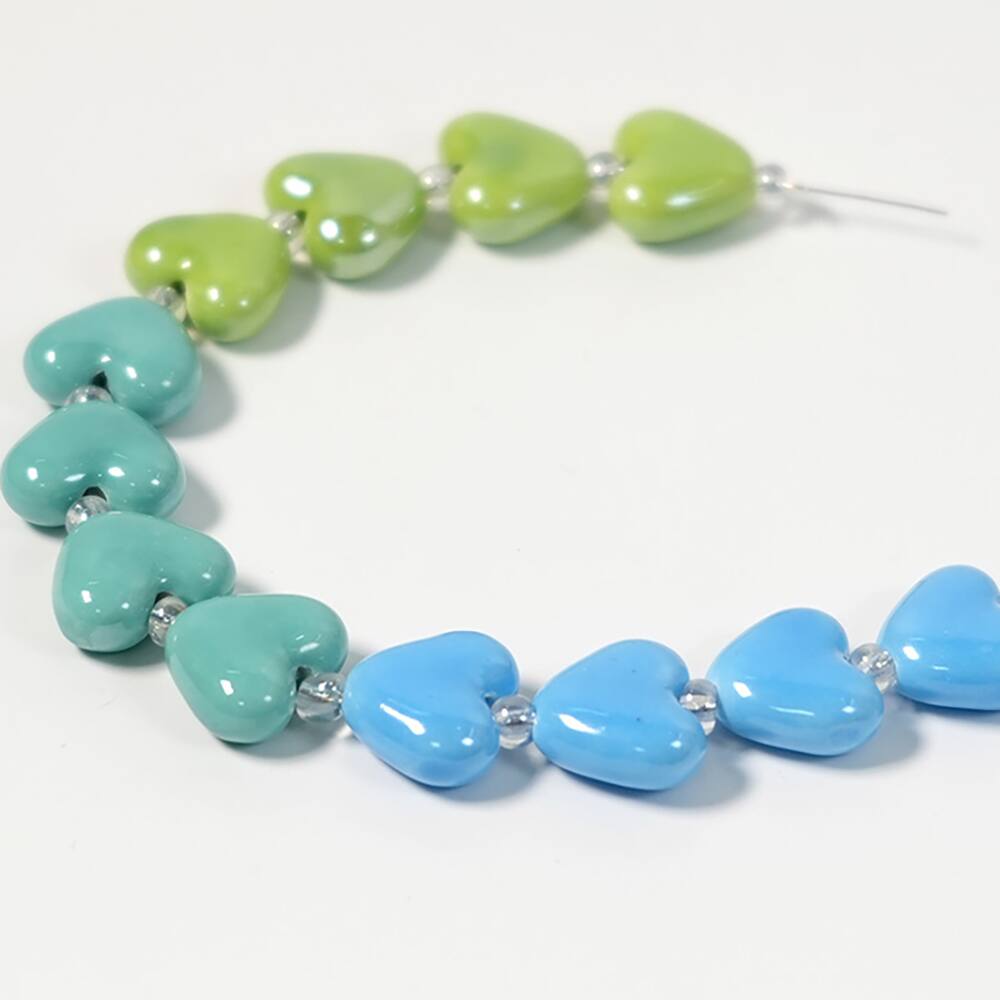 Jesse James Beads 15mm Blue & Green Ceramic Heart Beads