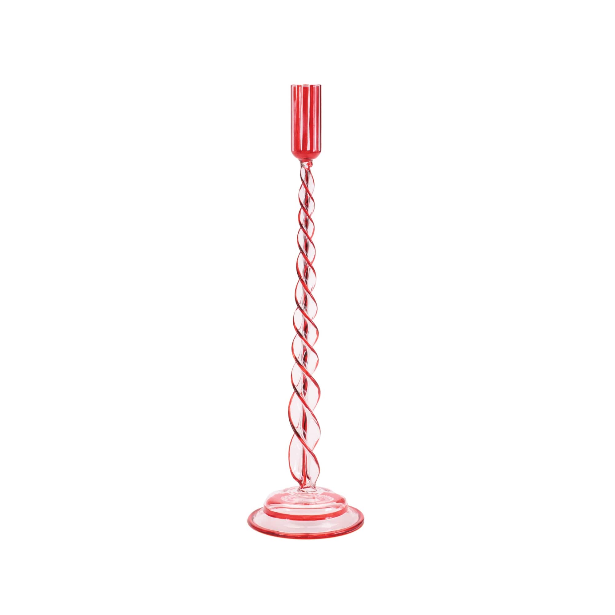 Melrose Red Twisted Glass Taper Candle Holder Set