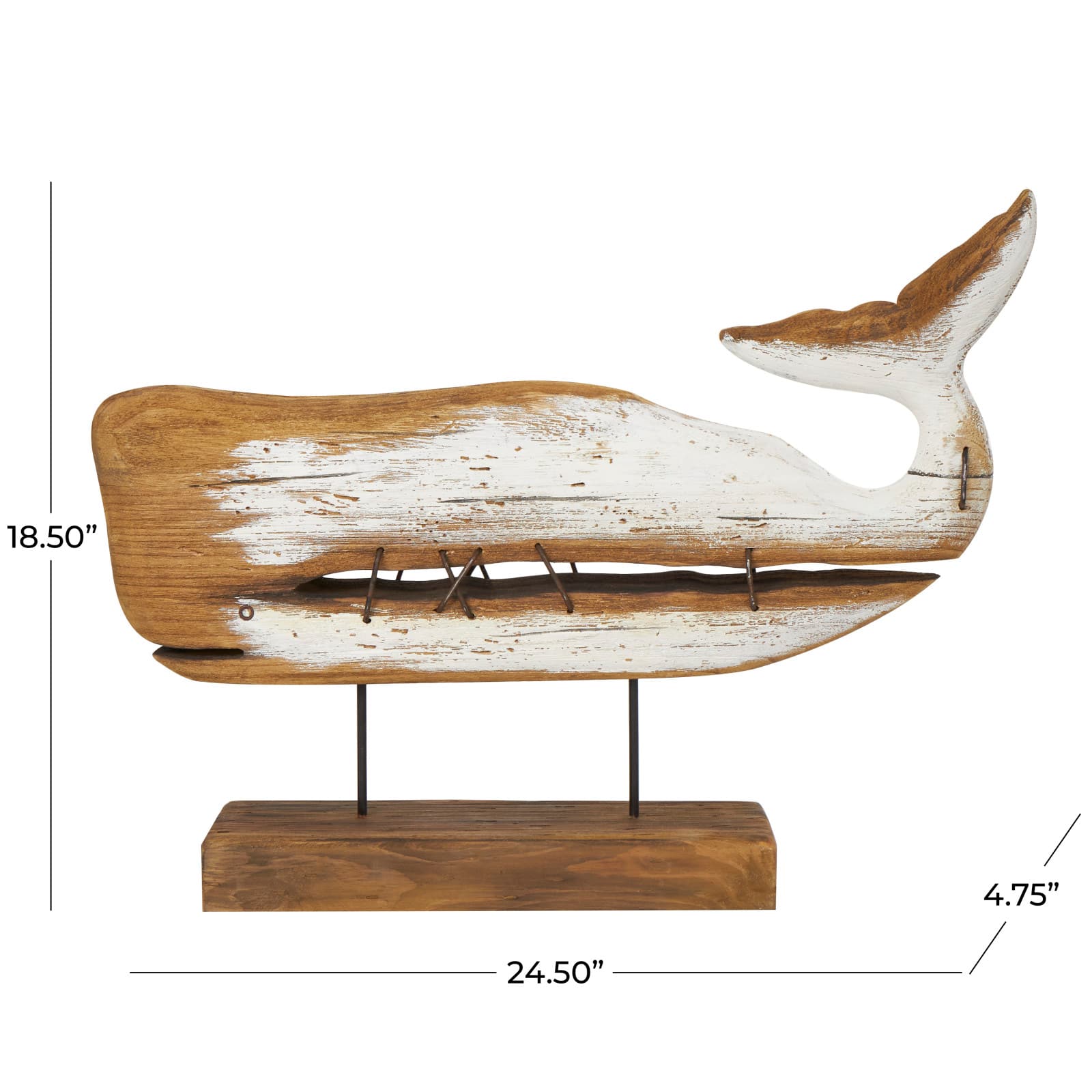 18.5" Brown & White Handmade Whale Sculpture Décor