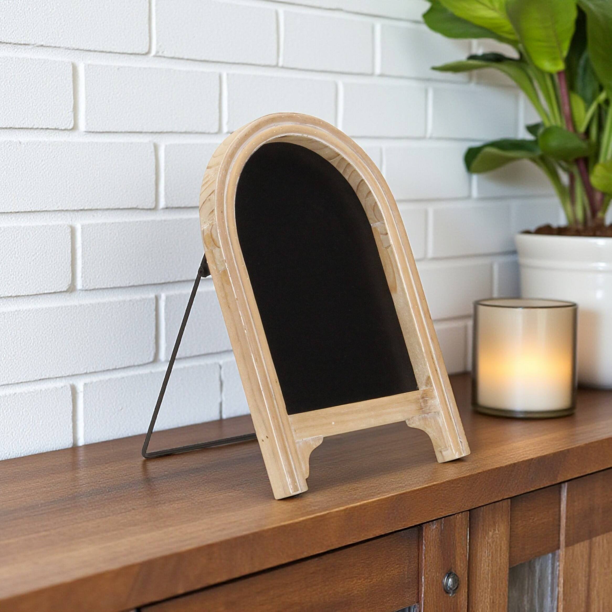 HomeRoots 11.75" Brown & Black Natural Wood Tabletop Easel Chalk Board