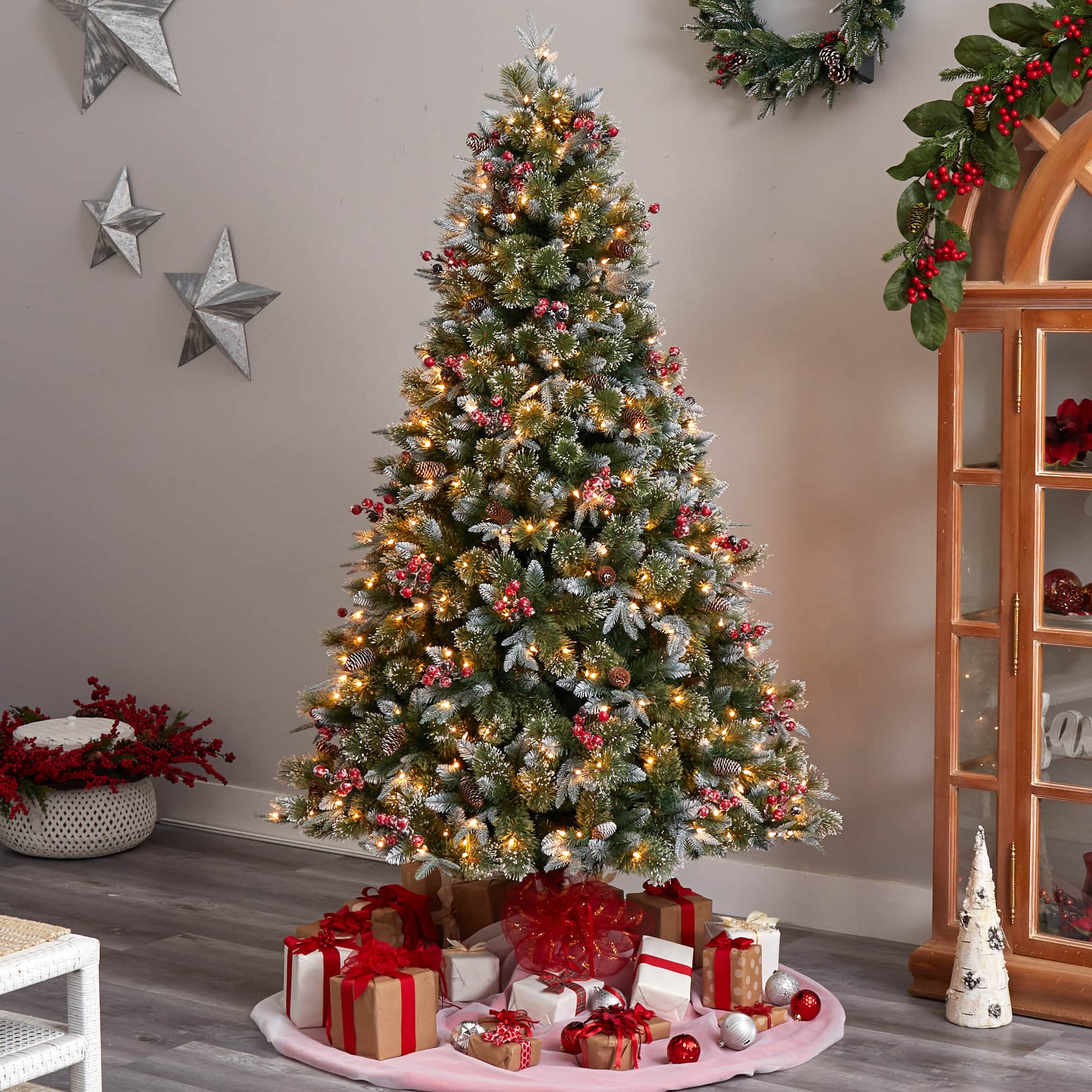 7.5ft. Pre-Lit Snow Tipped Aspen Spruce Artificial Christmas Tree, White LED Lights