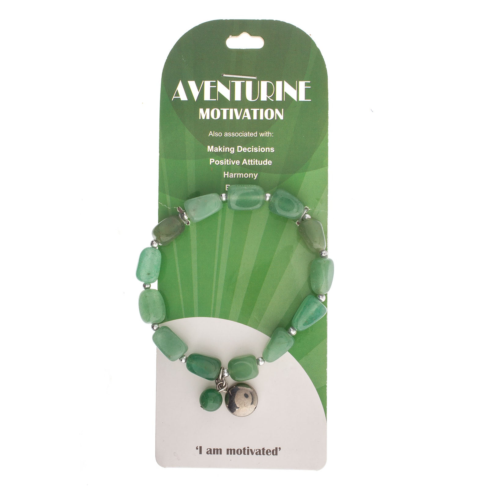 John Bead Aventurine Green Natural Stone Bracelet with Silver Charm