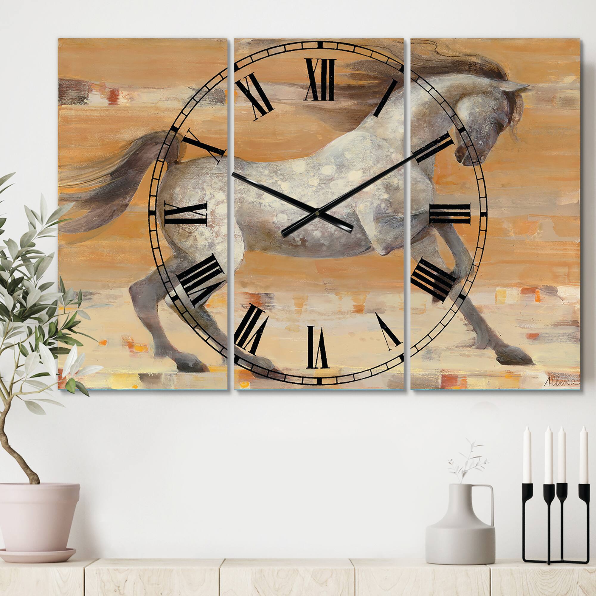 Designart 'Southwest Beige Horse Farmhouse Multipanel Wall Clock