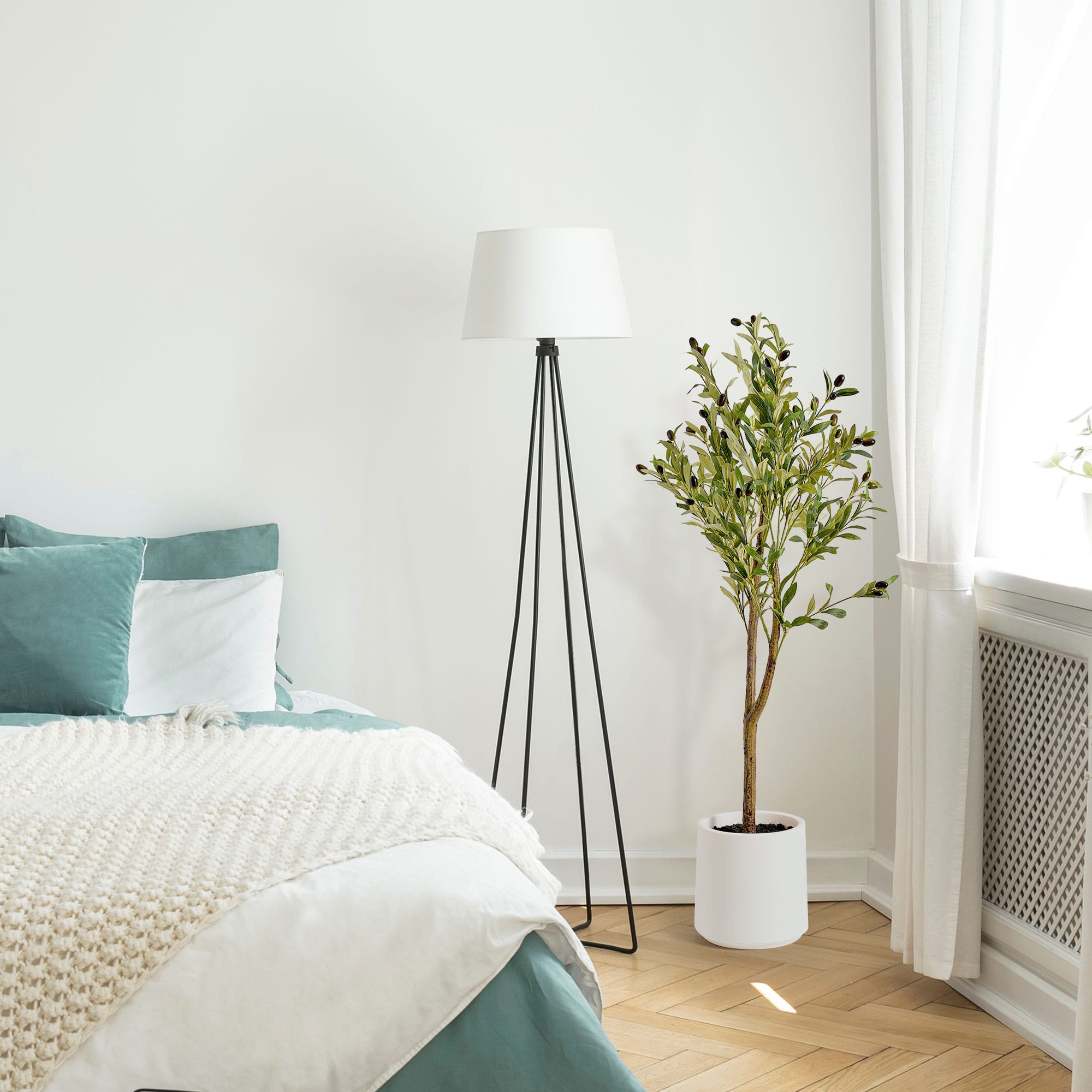 American Art Decor 4ft. Realistic Artificial Olive Tree in White Pot