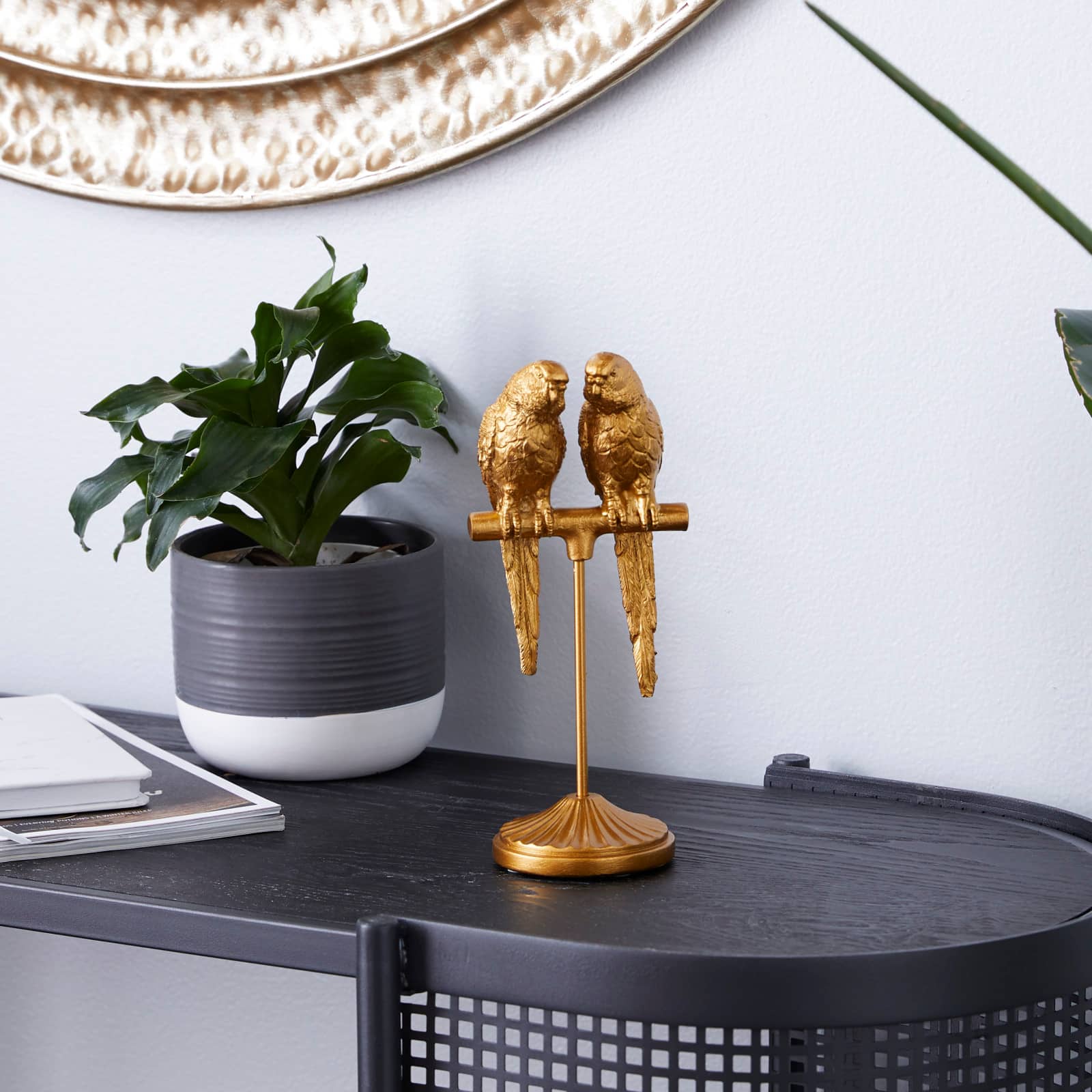 Gold Resin Country Cottage Bird Sculpture, 9" x 3" x 3"