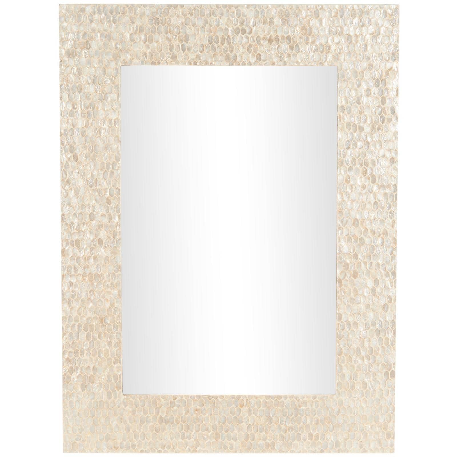 36" x 1" x 48" Cream Mother of Pearl Shell Handmade Mosaic Room Wall Mirror