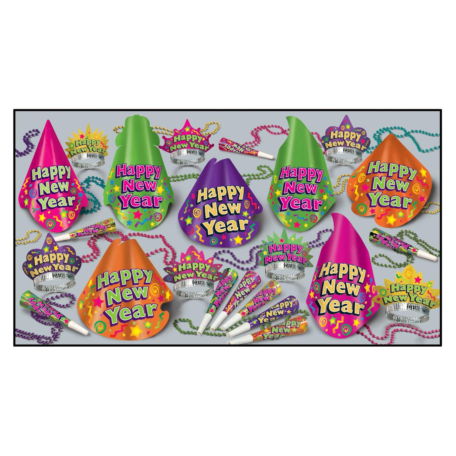 Beistle Bright Color New Year Party Favor Kit for 50