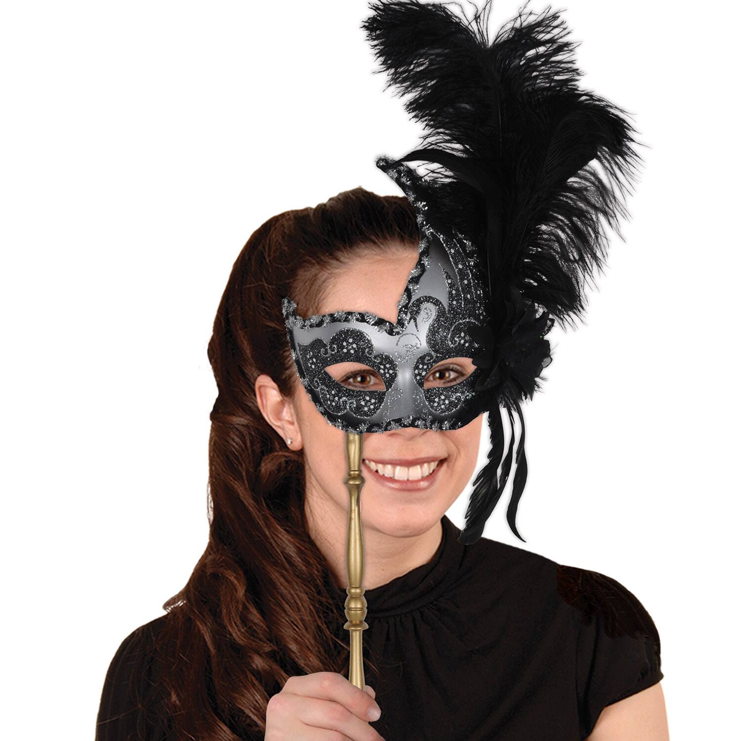 Beistle Adult Black Feather Costume Mask with Stick
