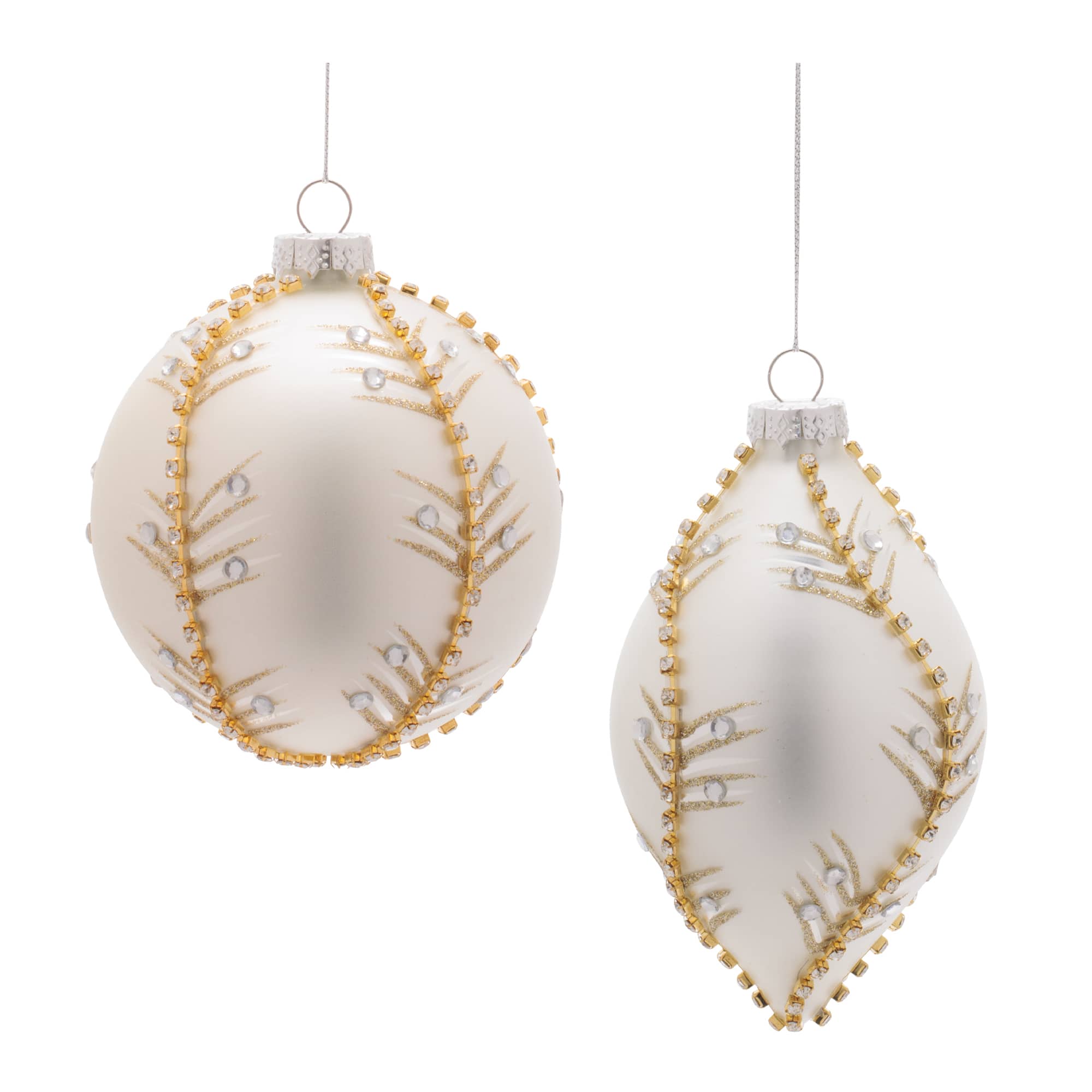 Melrose White & Gold Glass Ornaments Set