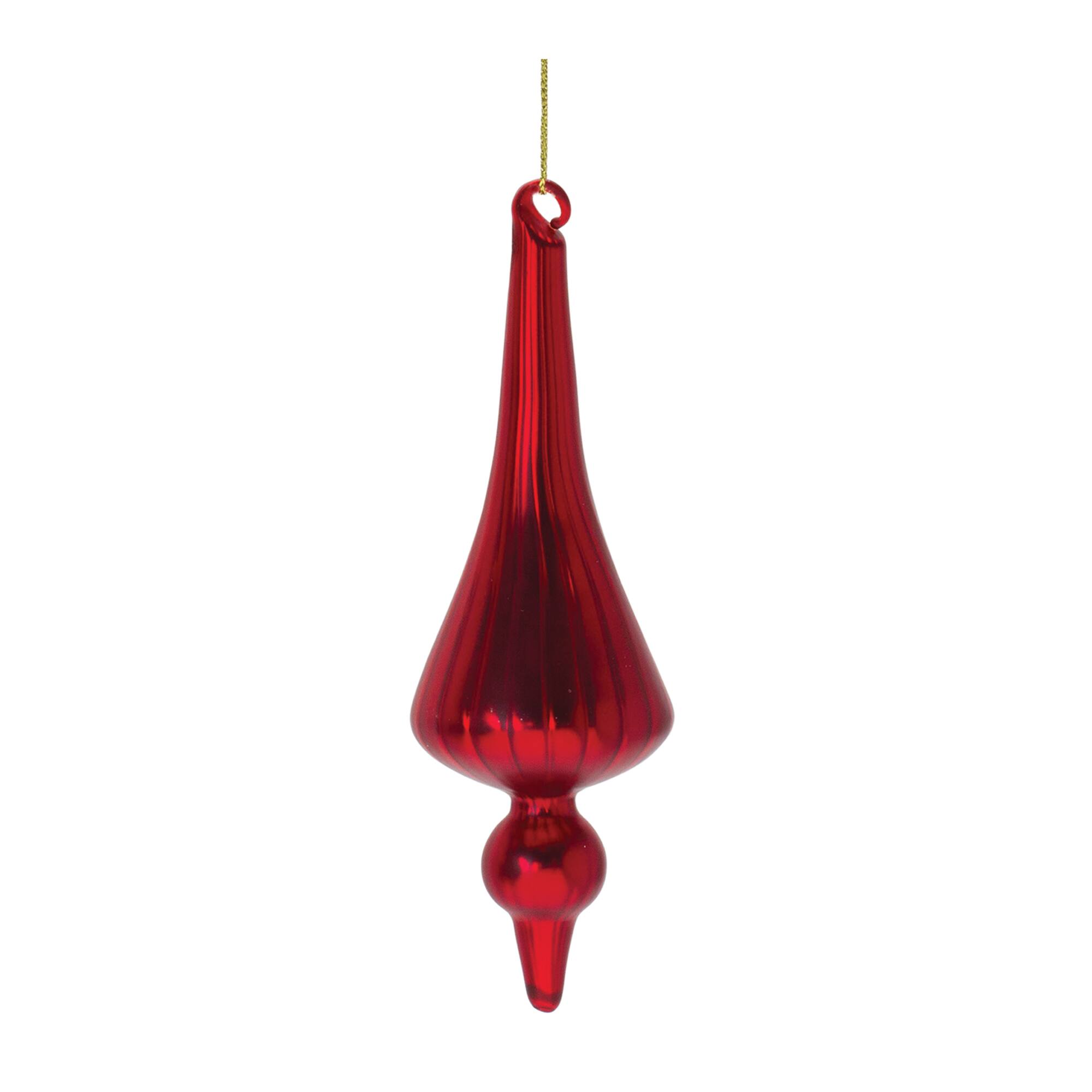 6" Red Ribbed Glass Finial Ornament Set