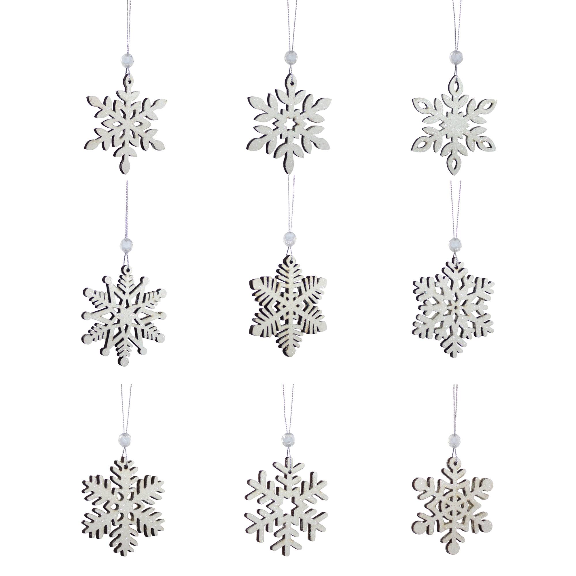 Melrose 2.75" Wooden Mini Snowflake Ornaments Set