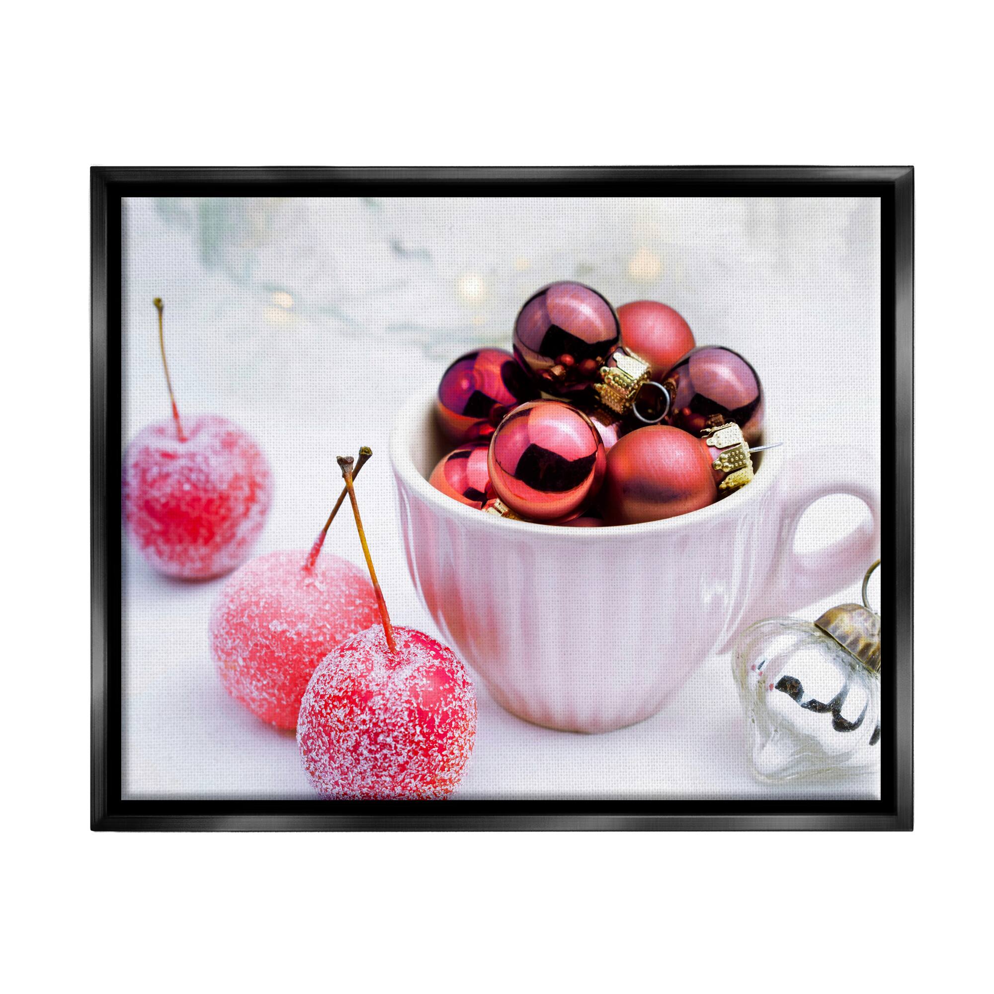 Stupell Industries Gleaming Red Christmas Ornaments Framed Floater Canvas Wall Art