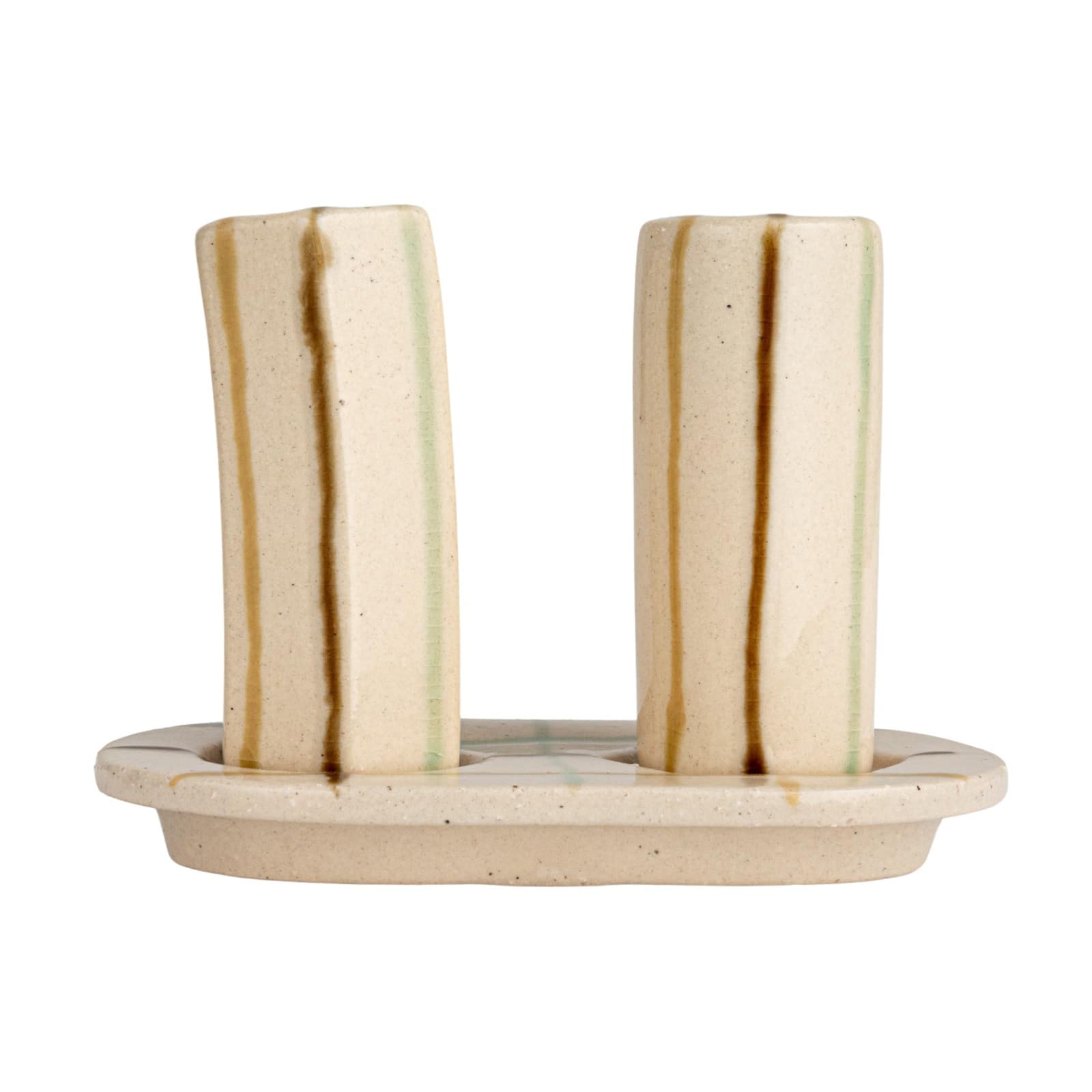 Hello Honey® Multicolor Artisanal Harmony Salt & Pepper Shaker Set on a Tray