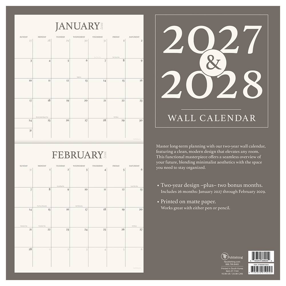 2027 2 Year Grid Wall Calendar
