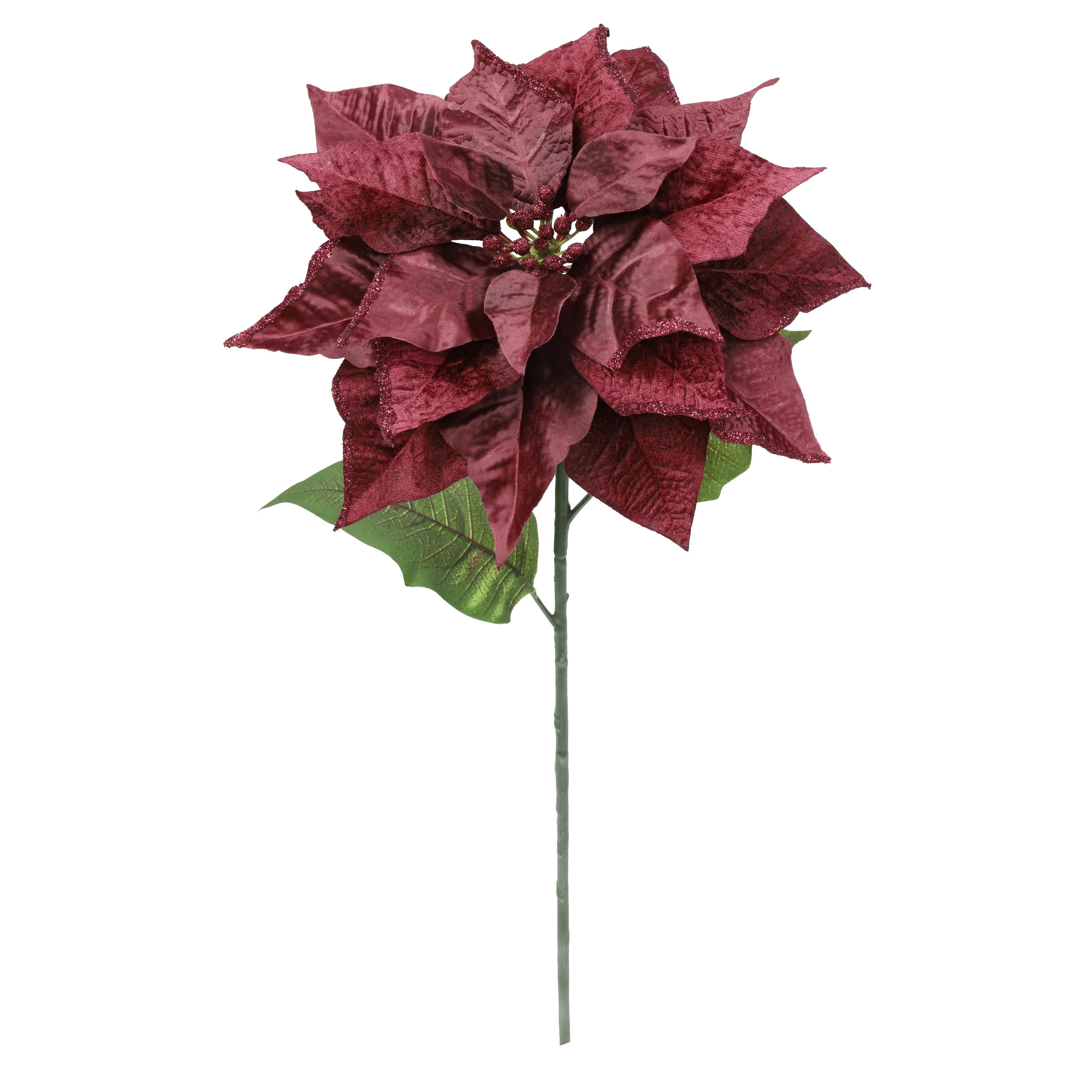 27" Velvet & Glittered Wine Poinsettia Stem by Ashland®