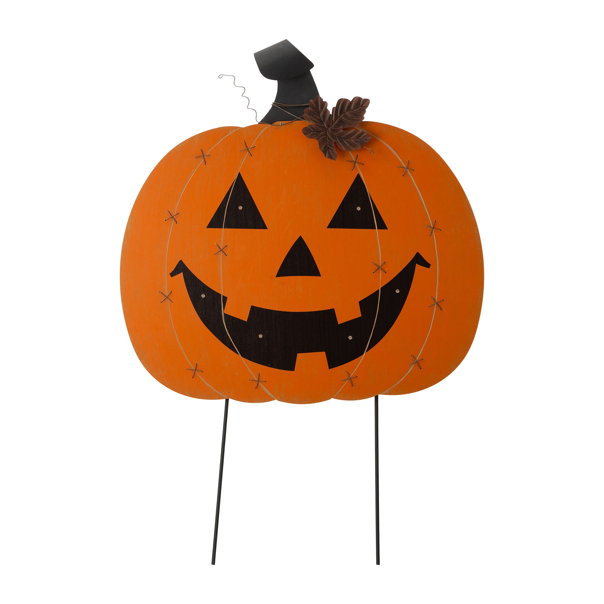 Glitzhome® 30" Orange Lighted Metal Halloween Pumpkin Yard Stake