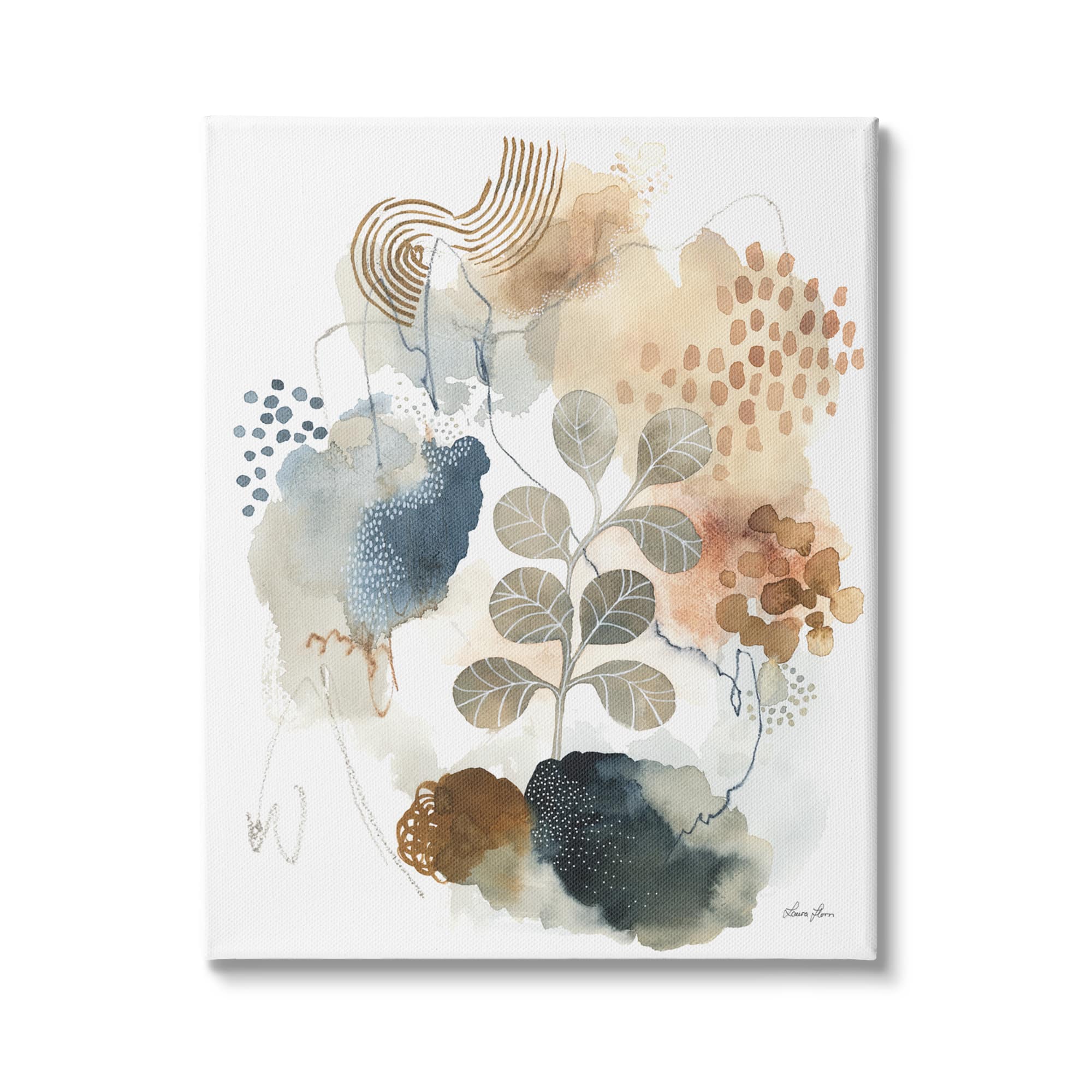 Stupell Industries Modern Abstract Botanicals Spiral Shape Collage Blue Brown Canvas Wall Art